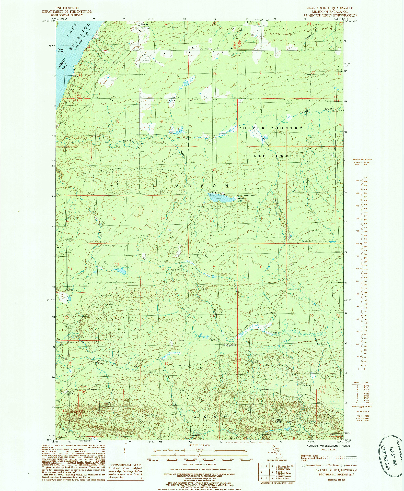 USGS 1:24000-SCALE QUADRANGLE FOR SKANEE SOUTH, MI 1985