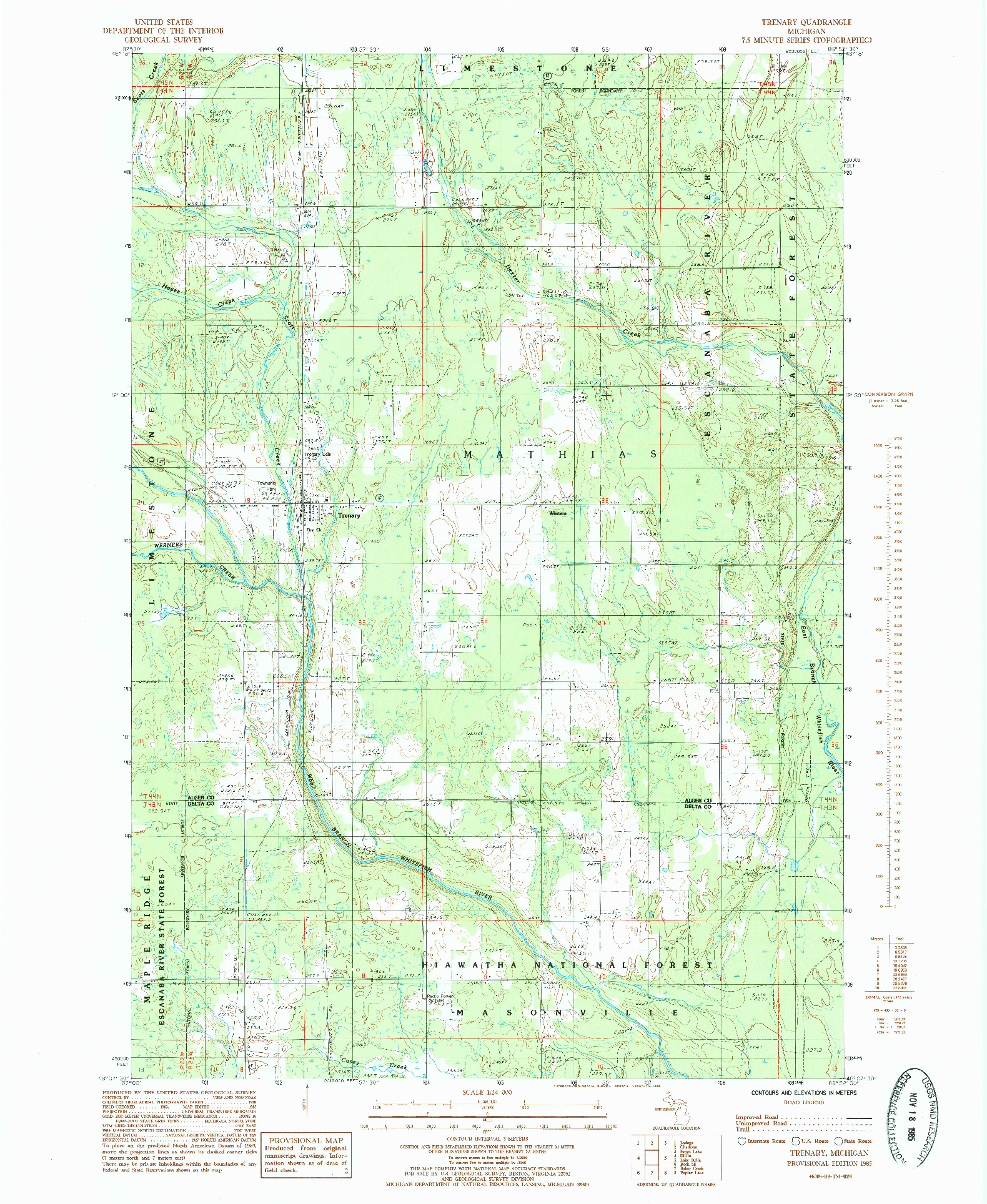 USGS 1:24000-SCALE QUADRANGLE FOR TRENARY, MI 1985