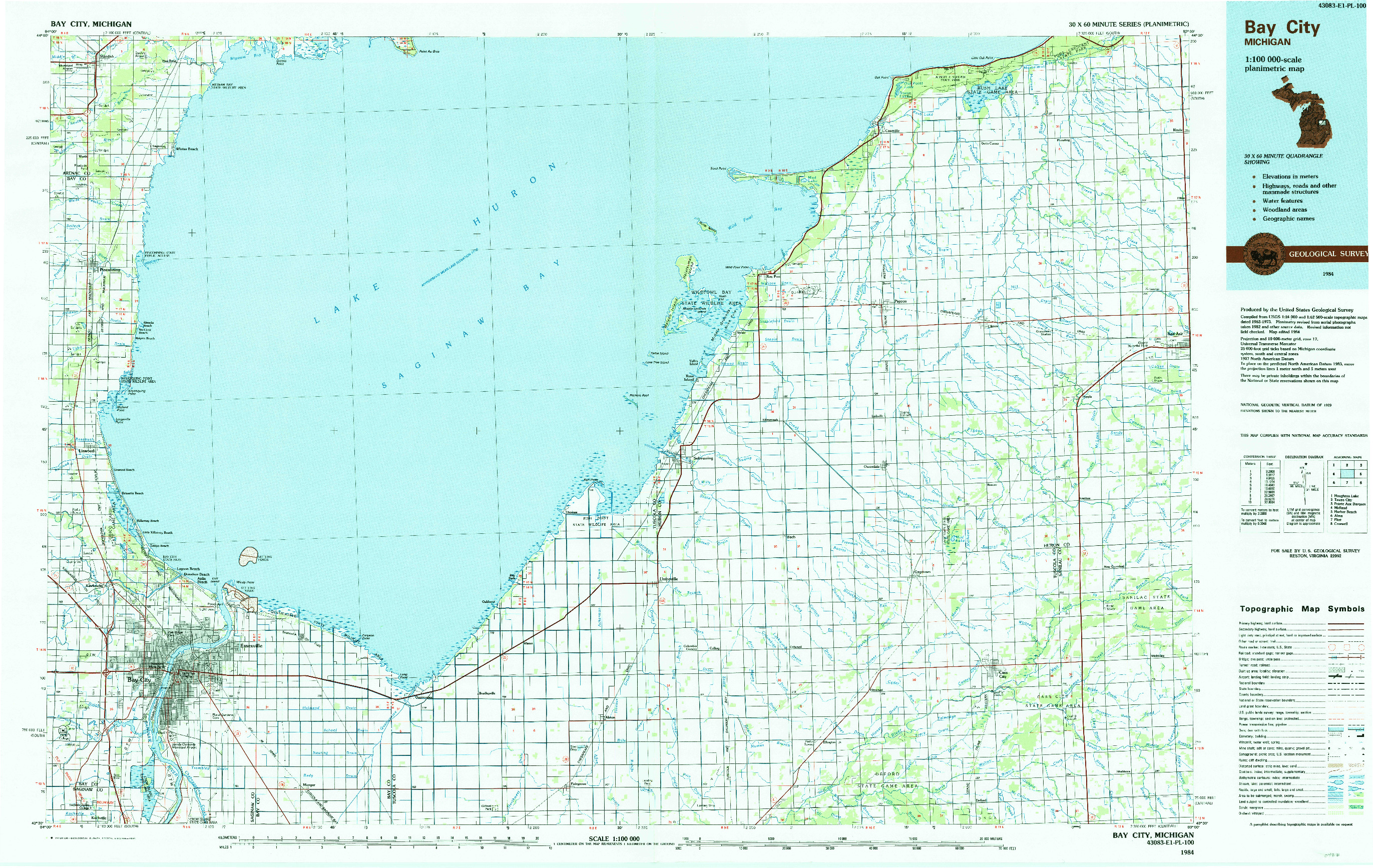 USGS 1:100000-SCALE QUADRANGLE FOR BAY CITY, MI 1984