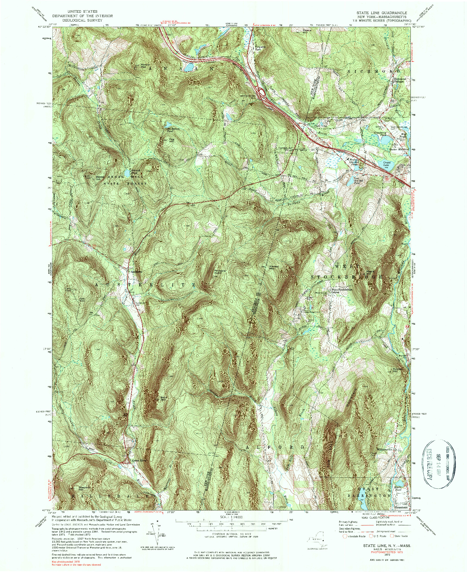 USGS 1:24000-SCALE QUADRANGLE FOR STATE LINE, NY 1973