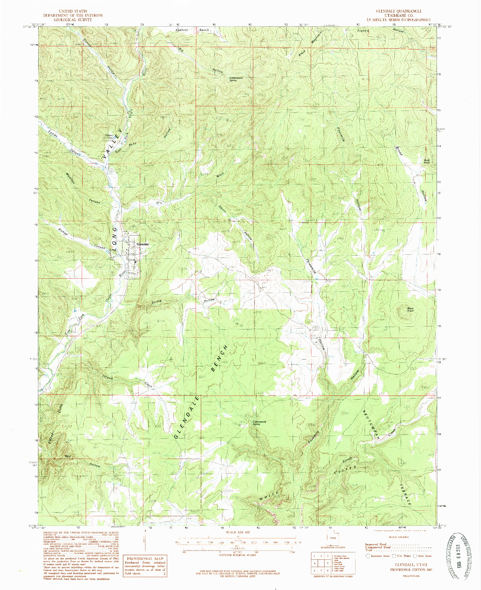 USGS 1:24000-SCALE QUADRANGLE FOR GLENDALE, UT 1985