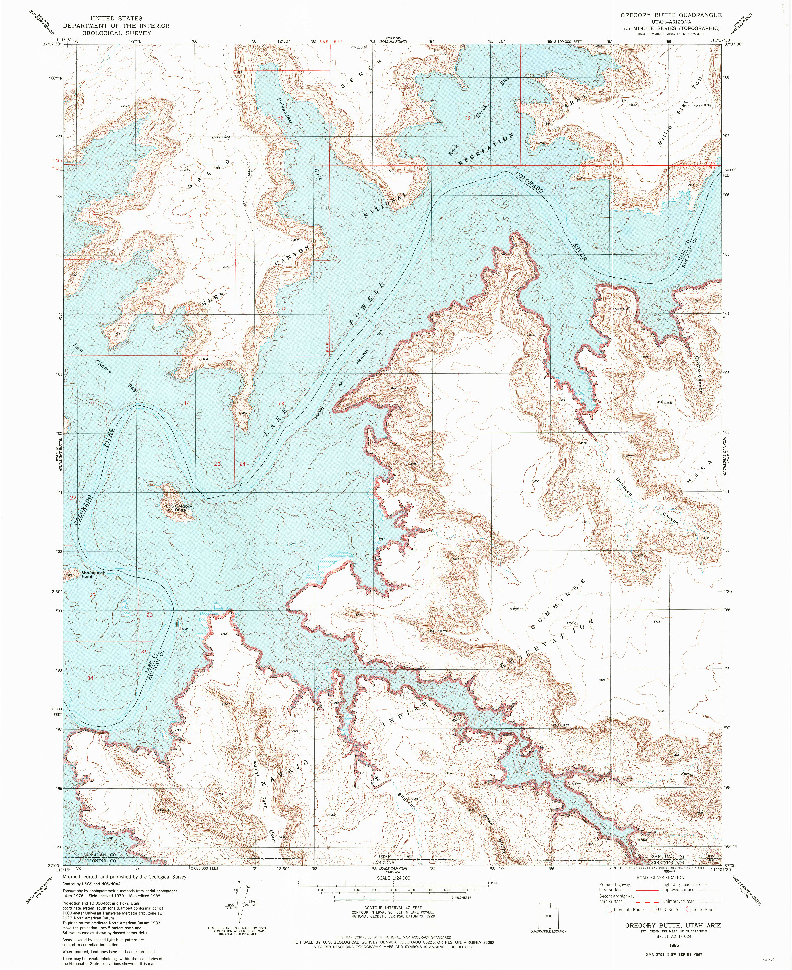 USGS 1:24000-SCALE QUADRANGLE FOR GREGORY BUTTE, UT 1985