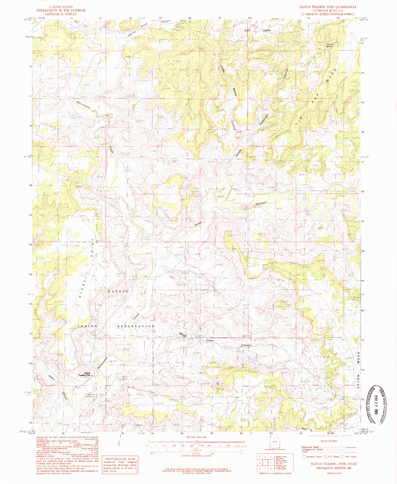 USGS 1:24000-SCALE QUADRANGLE FOR HATCH TRADING POST, UT 1985