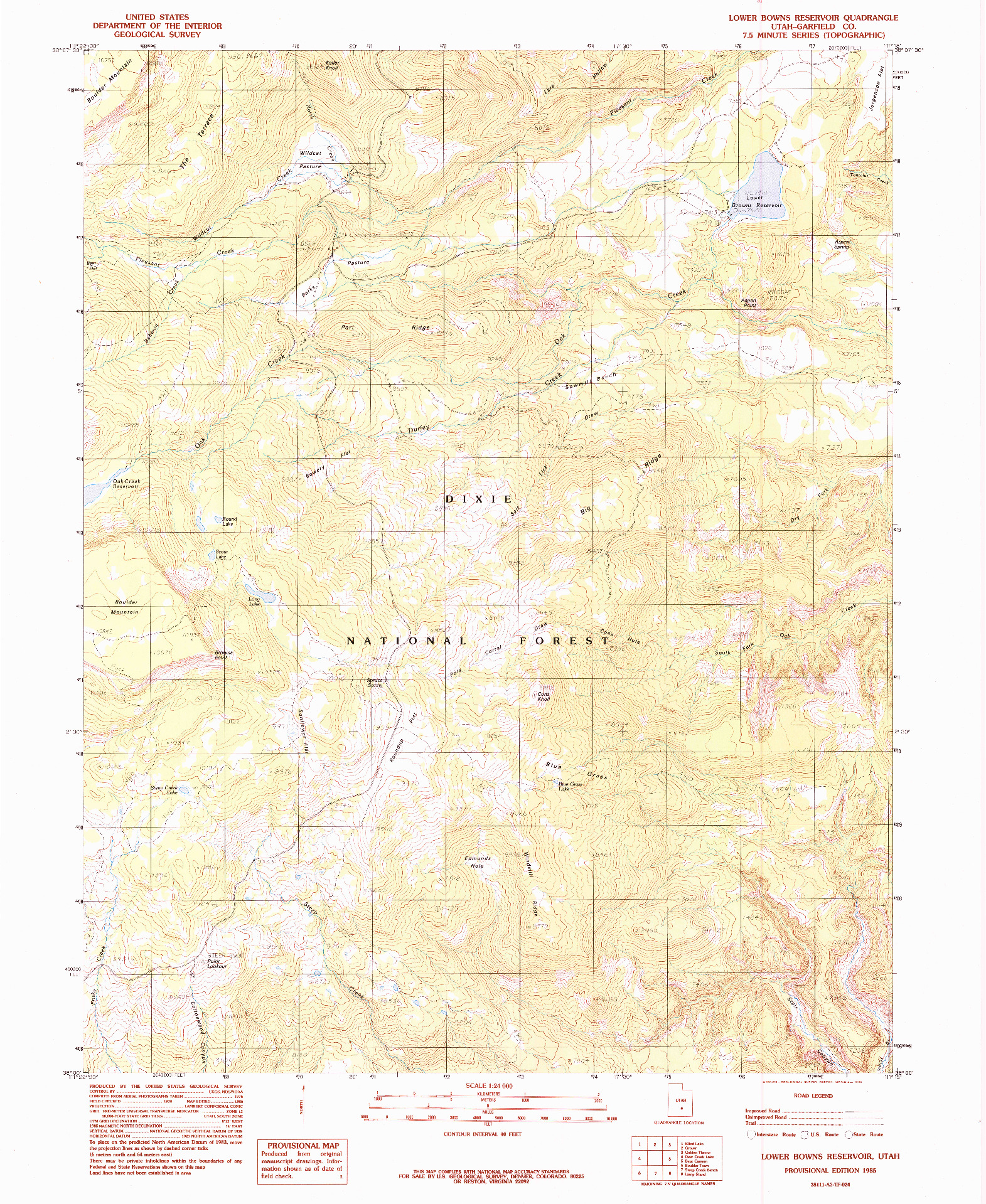 USGS 1:24000-SCALE QUADRANGLE FOR LOWER BOWNS RESERVOIR, UT 1985