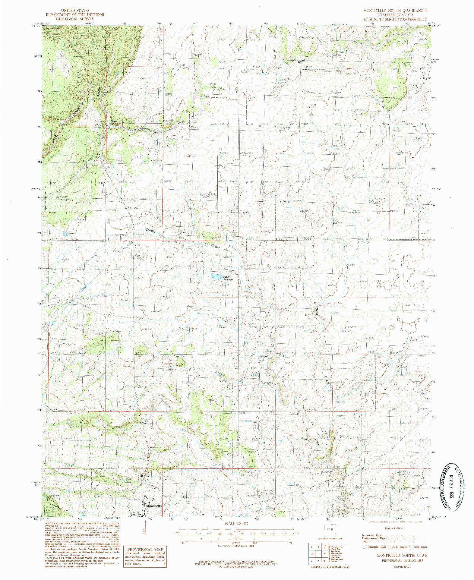 USGS 1:24000-SCALE QUADRANGLE FOR MONTICELLO NORTH, UT 1985