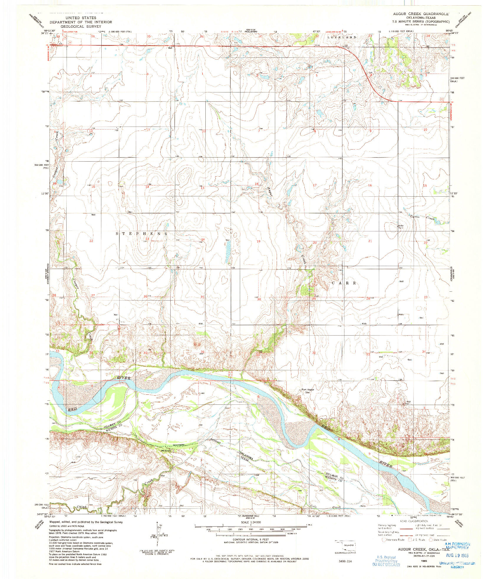USGS 1:24000-SCALE QUADRANGLE FOR AUGUR CREEK, OK 1985