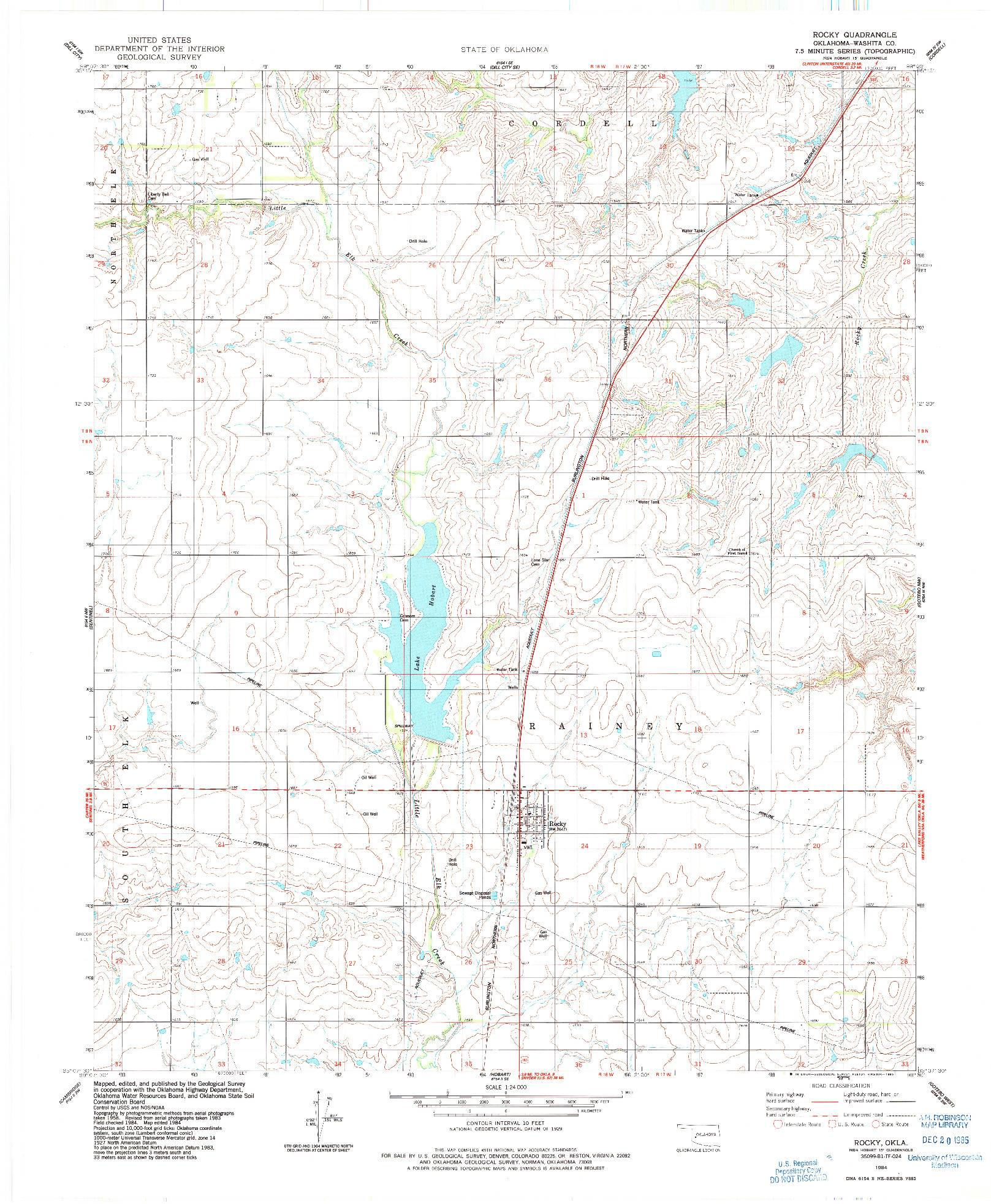 USGS 1:24000-SCALE QUADRANGLE FOR ROCKY, OK 1984
