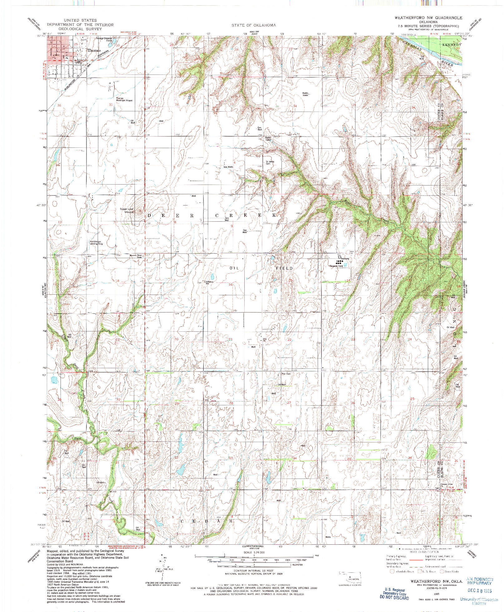 USGS 1:24000-SCALE QUADRANGLE FOR WEATHERFORD NW, OK 1985