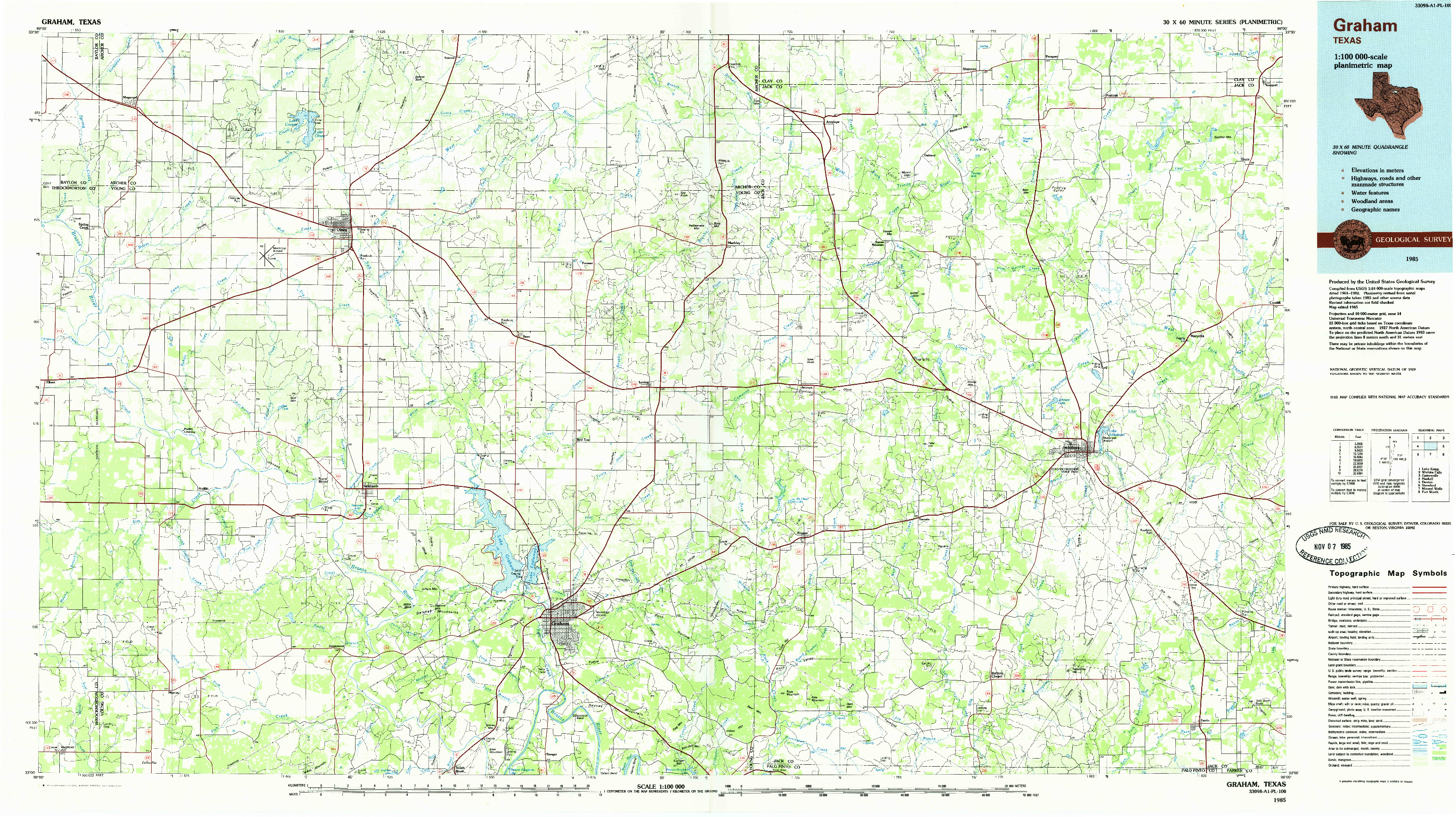 USGS 1:100000-SCALE QUADRANGLE FOR GRAHAM, TX 1985