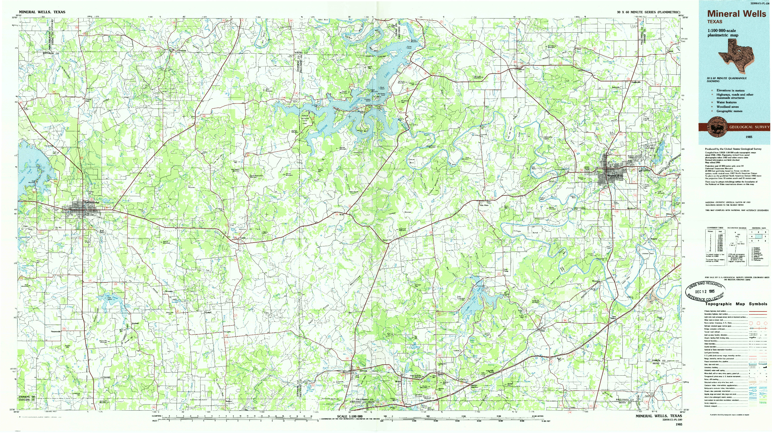 USGS 1:100000-SCALE QUADRANGLE FOR MINERAL WELLS, TX 1985