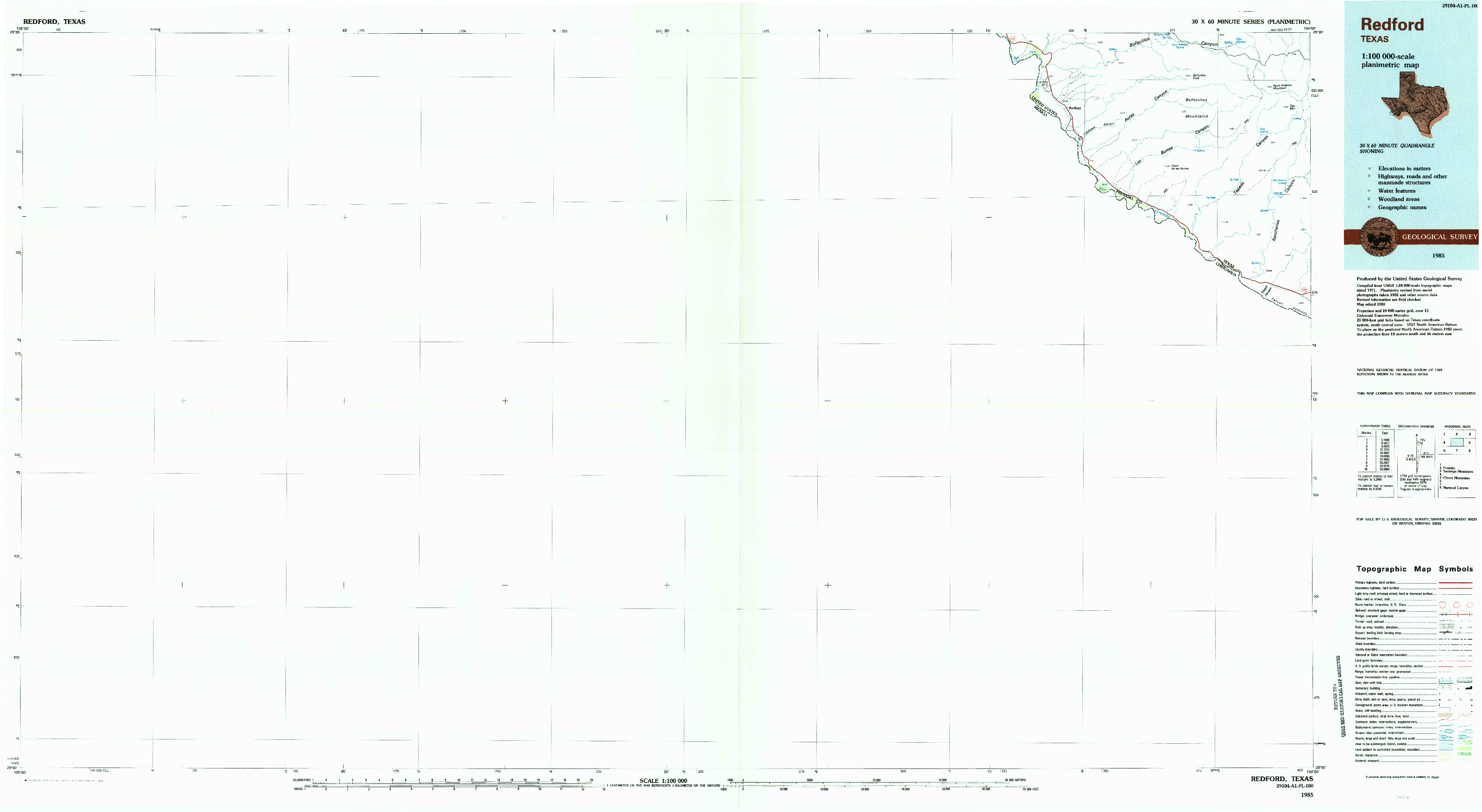 USGS 1:100000-SCALE QUADRANGLE FOR REDFORD, TX 1985