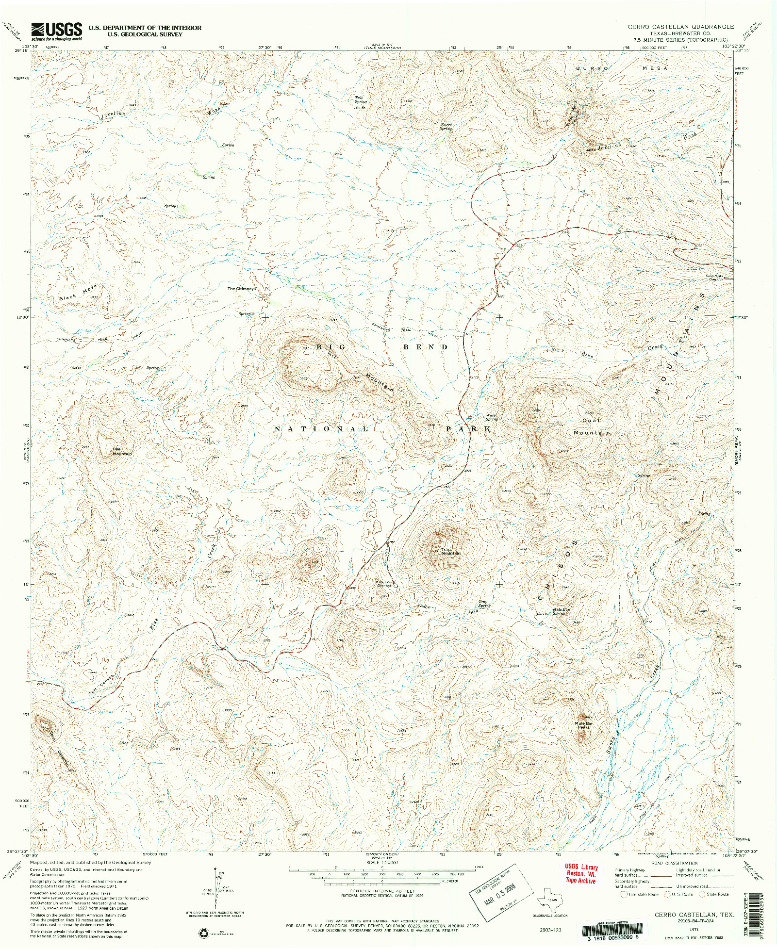 USGS 1:24000-SCALE QUADRANGLE FOR CERRO CASTELLAN, TX 1971