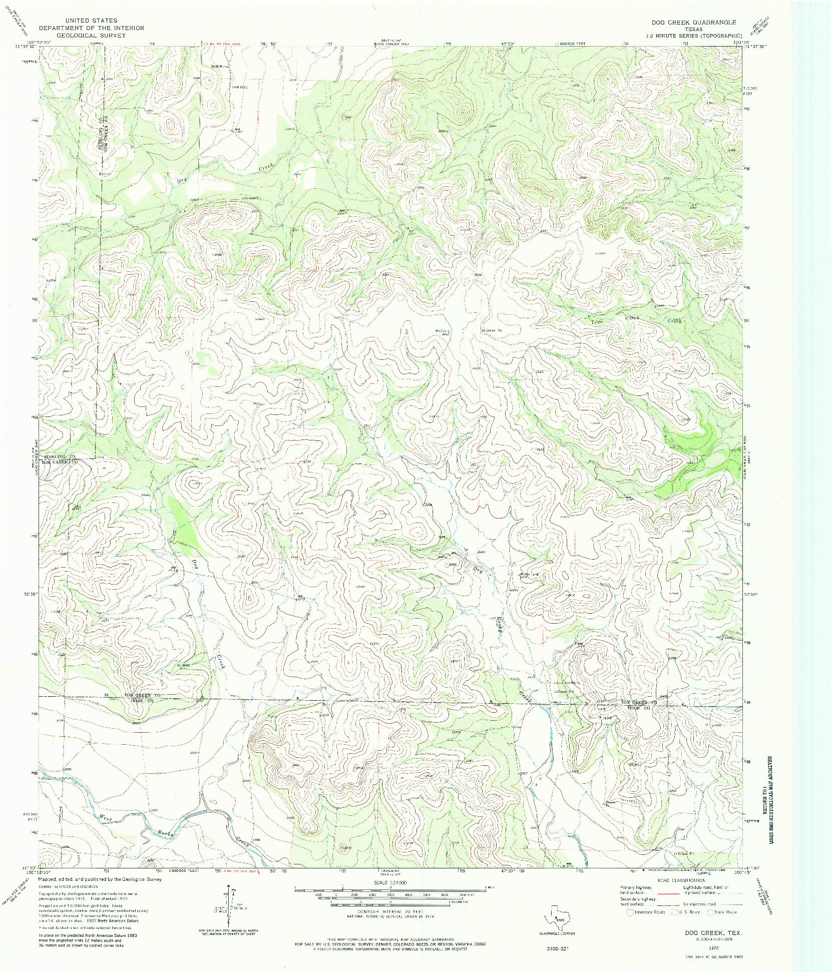 USGS 1:24000-SCALE QUADRANGLE FOR DOG CREEK, TX 1972