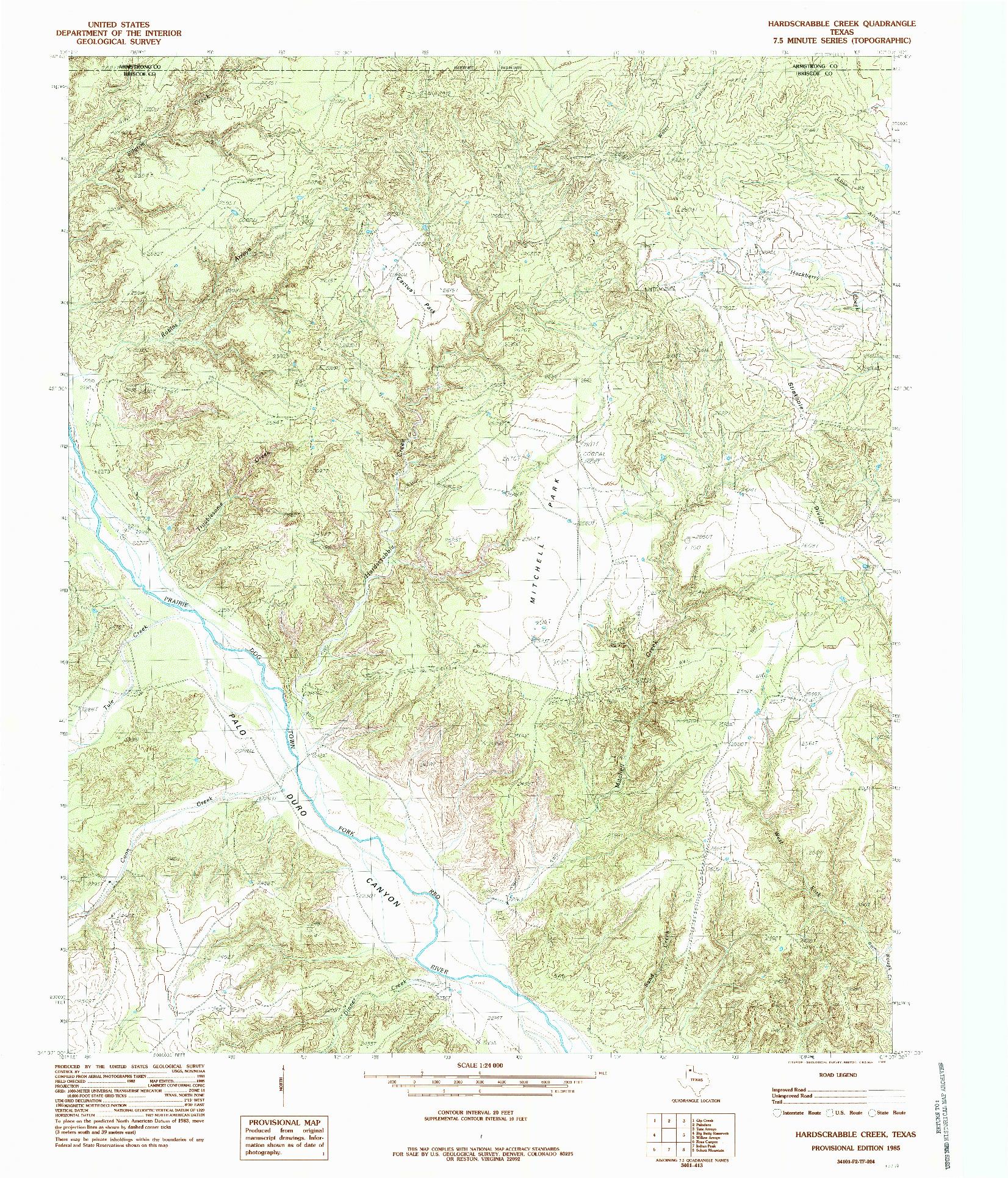 USGS 1:24000-SCALE QUADRANGLE FOR HARDSCRABBLE CREEK, TX 1985