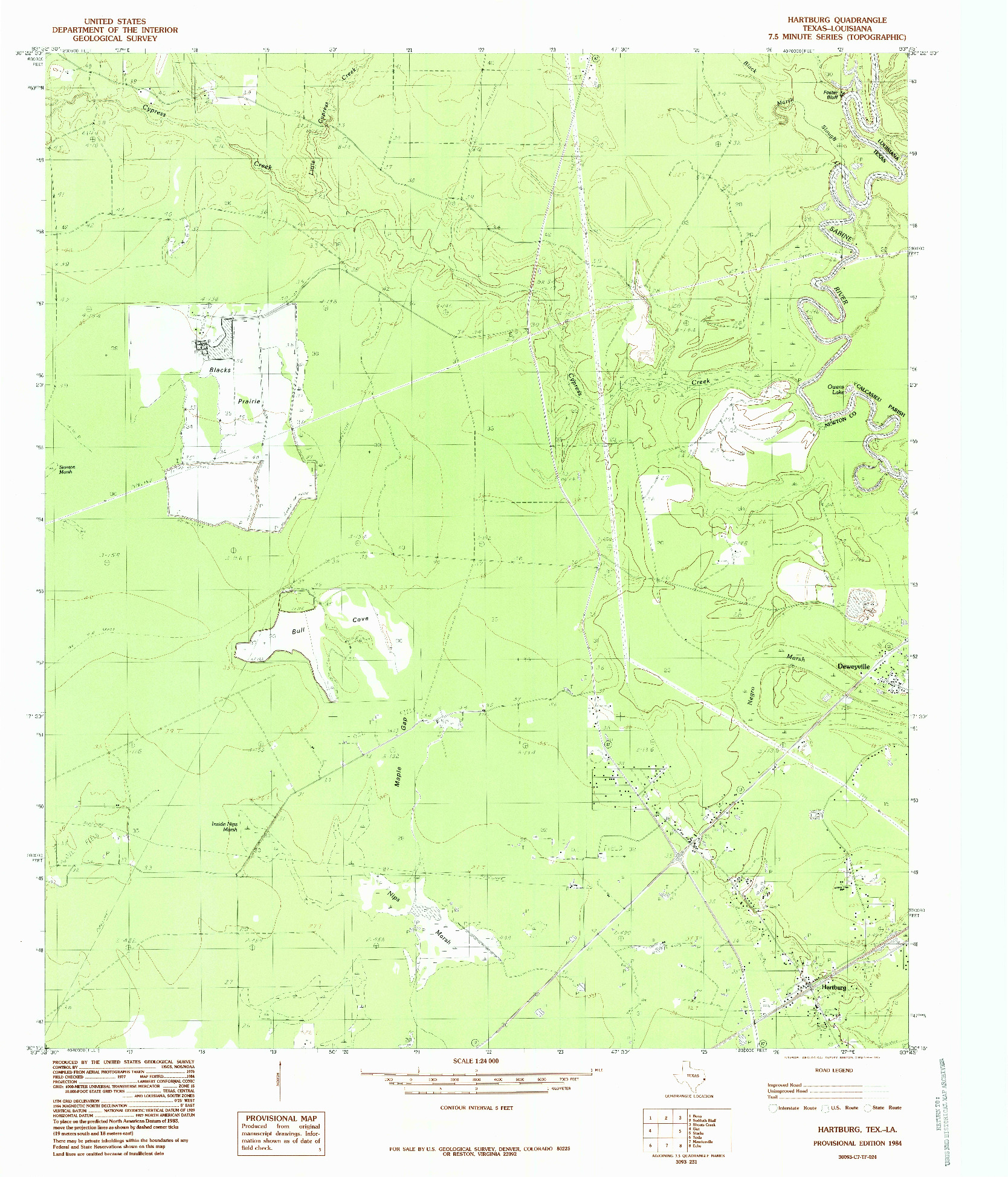 USGS 1:24000-SCALE QUADRANGLE FOR HARTBURG, TX 1984