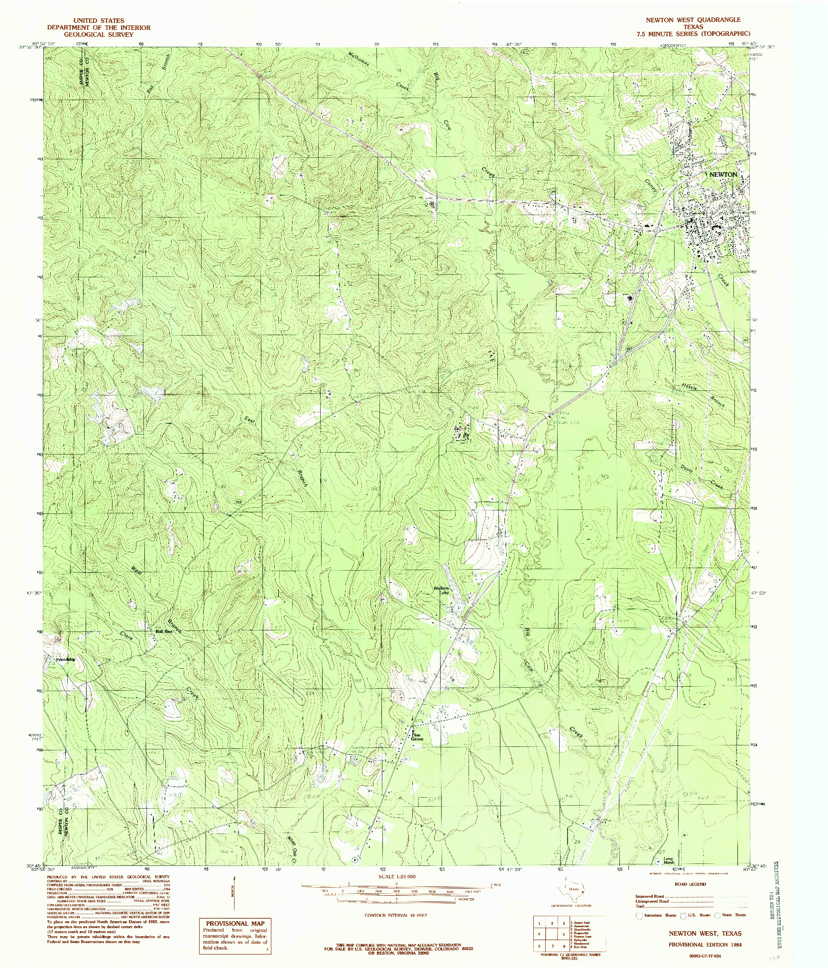 USGS 1:24000-SCALE QUADRANGLE FOR NEWTON WEST, TX 1984
