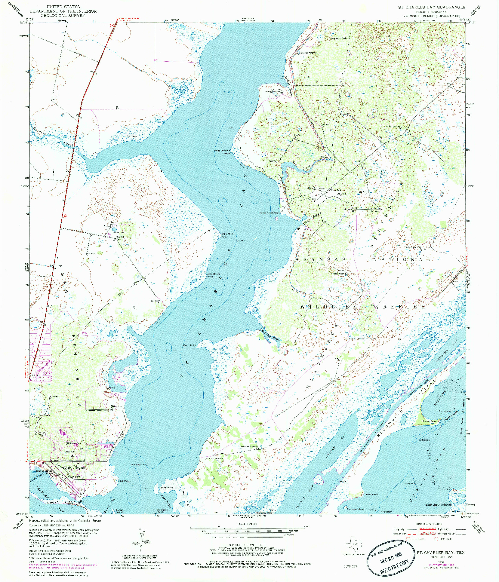 USGS 1:24000-SCALE QUADRANGLE FOR ST. CHARLES BAY, TX 1952