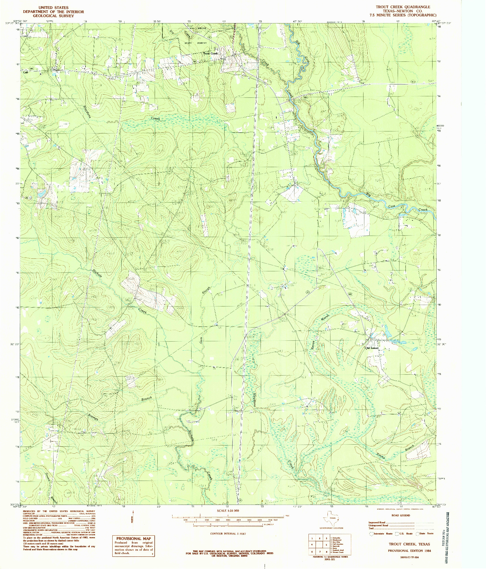 USGS 1:24000-SCALE QUADRANGLE FOR TROUT CREEK, TX 1984