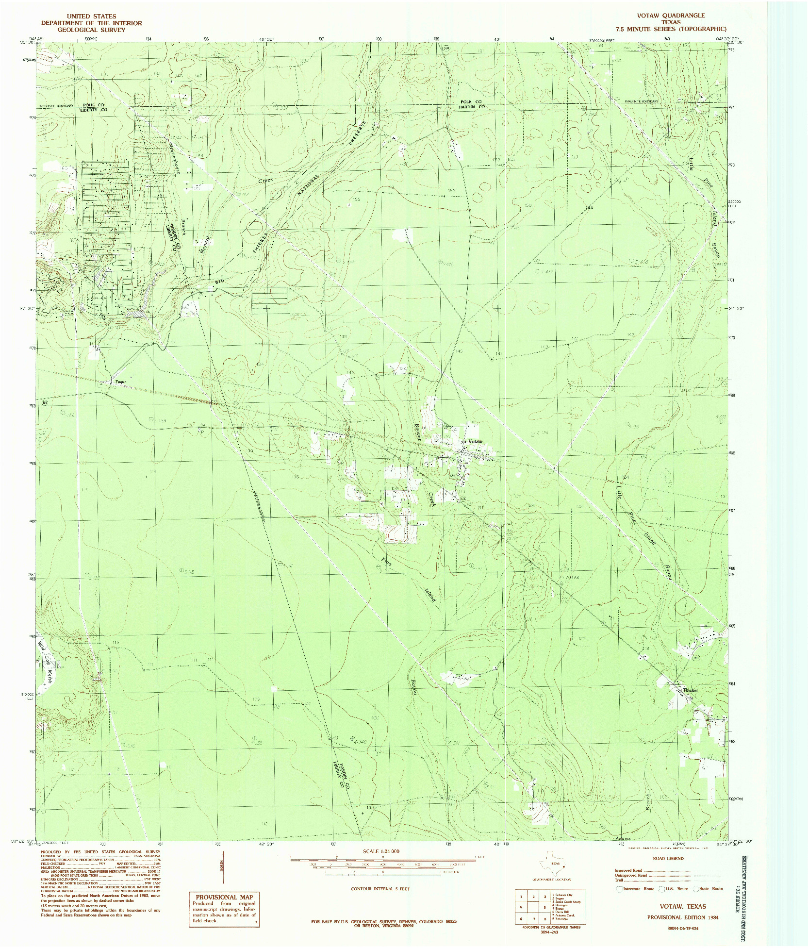 USGS 1:24000-SCALE QUADRANGLE FOR VOTAW, TX 1984