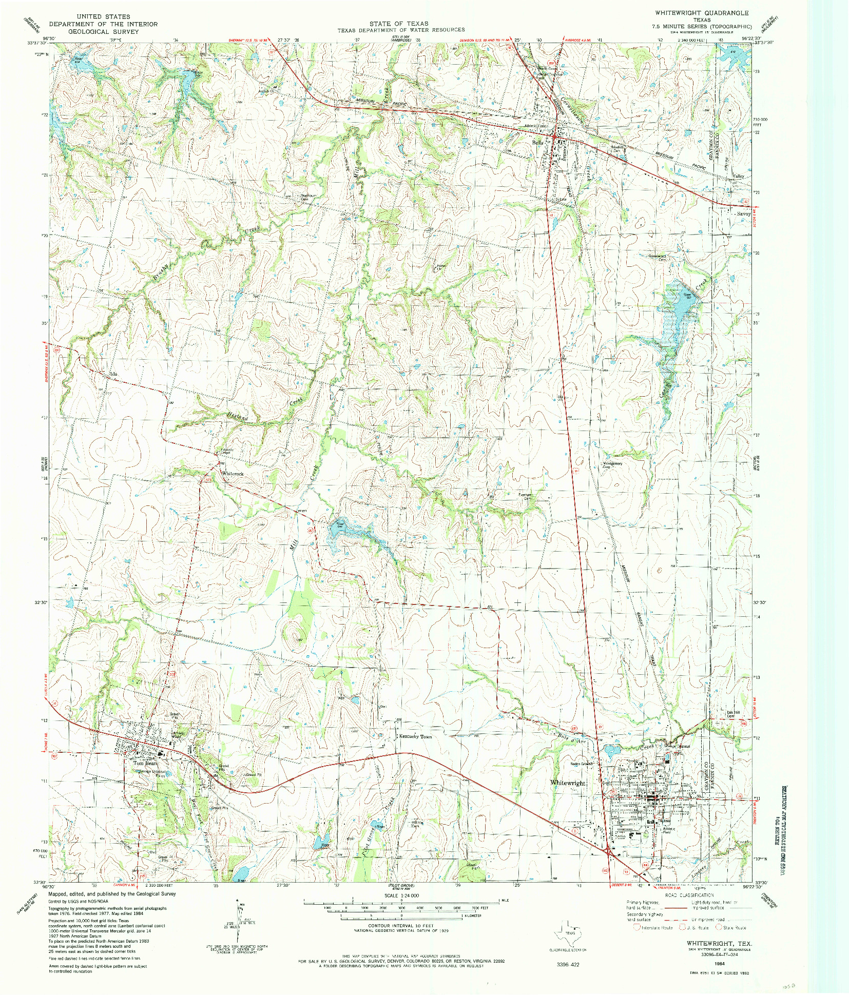 USGS 1:24000-SCALE QUADRANGLE FOR WHITEWRIGHT, TX 1984