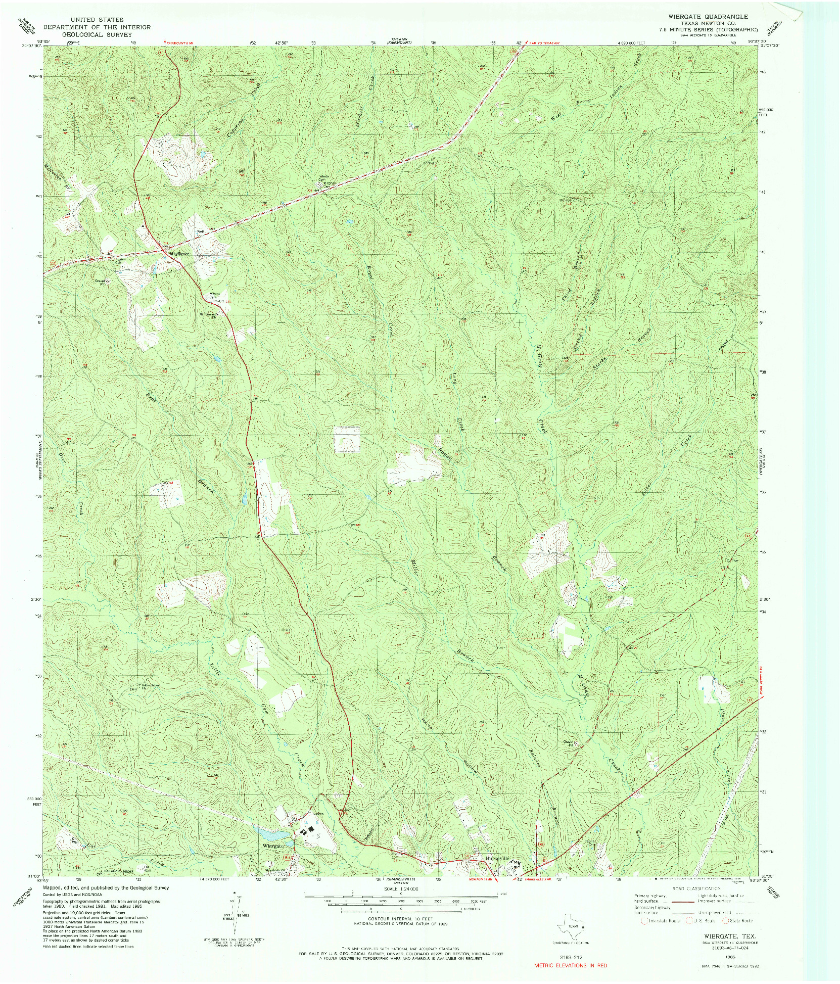 USGS 1:24000-SCALE QUADRANGLE FOR WIERGATE, TX 1985