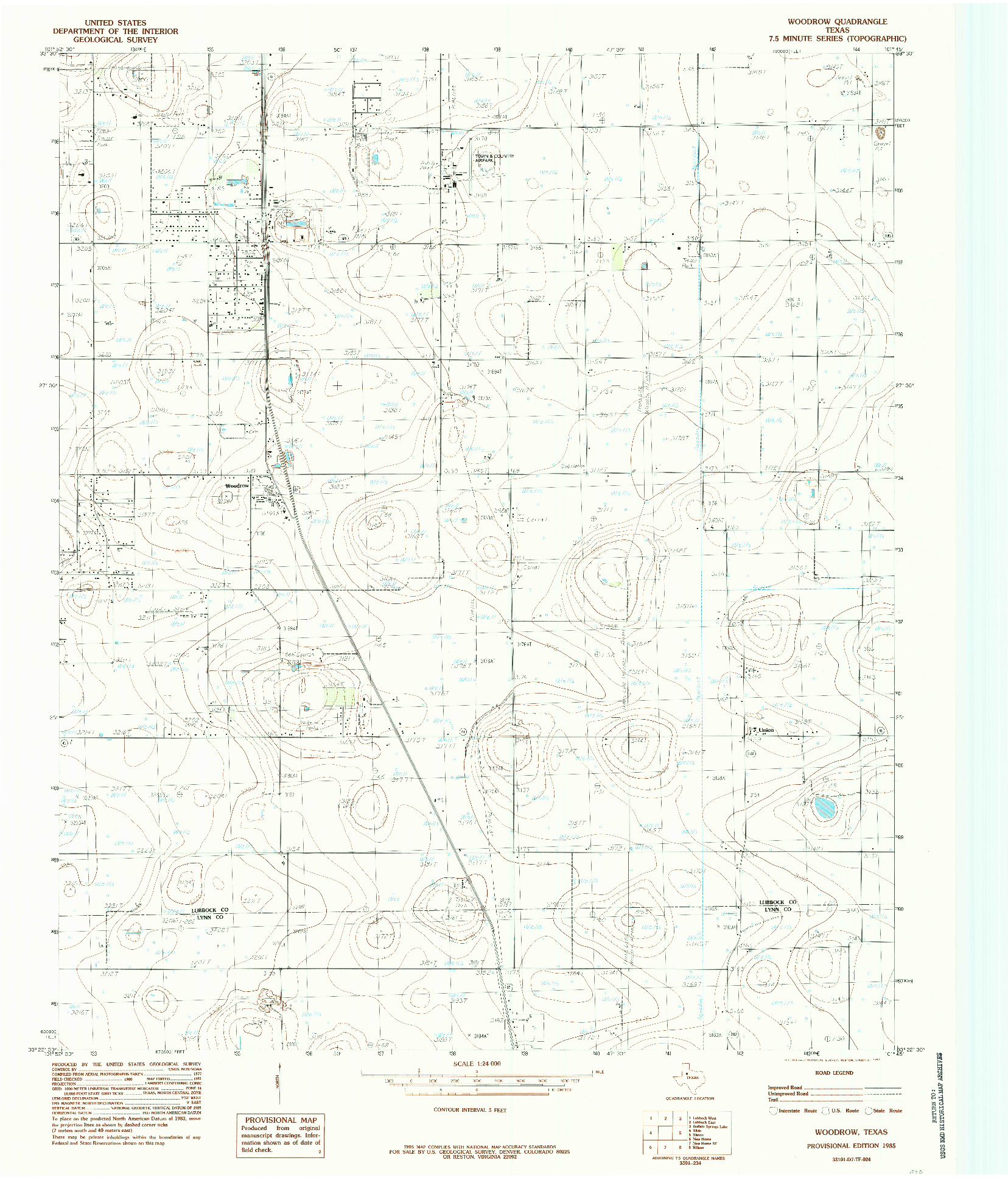 USGS 1:24000-SCALE QUADRANGLE FOR WOODROW, TX 1985