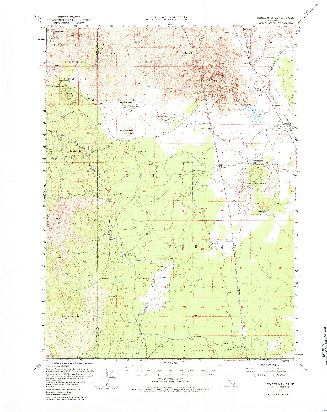 USGS 1:62500-SCALE QUADRANGLE FOR TIMBER MTN, CA 1952