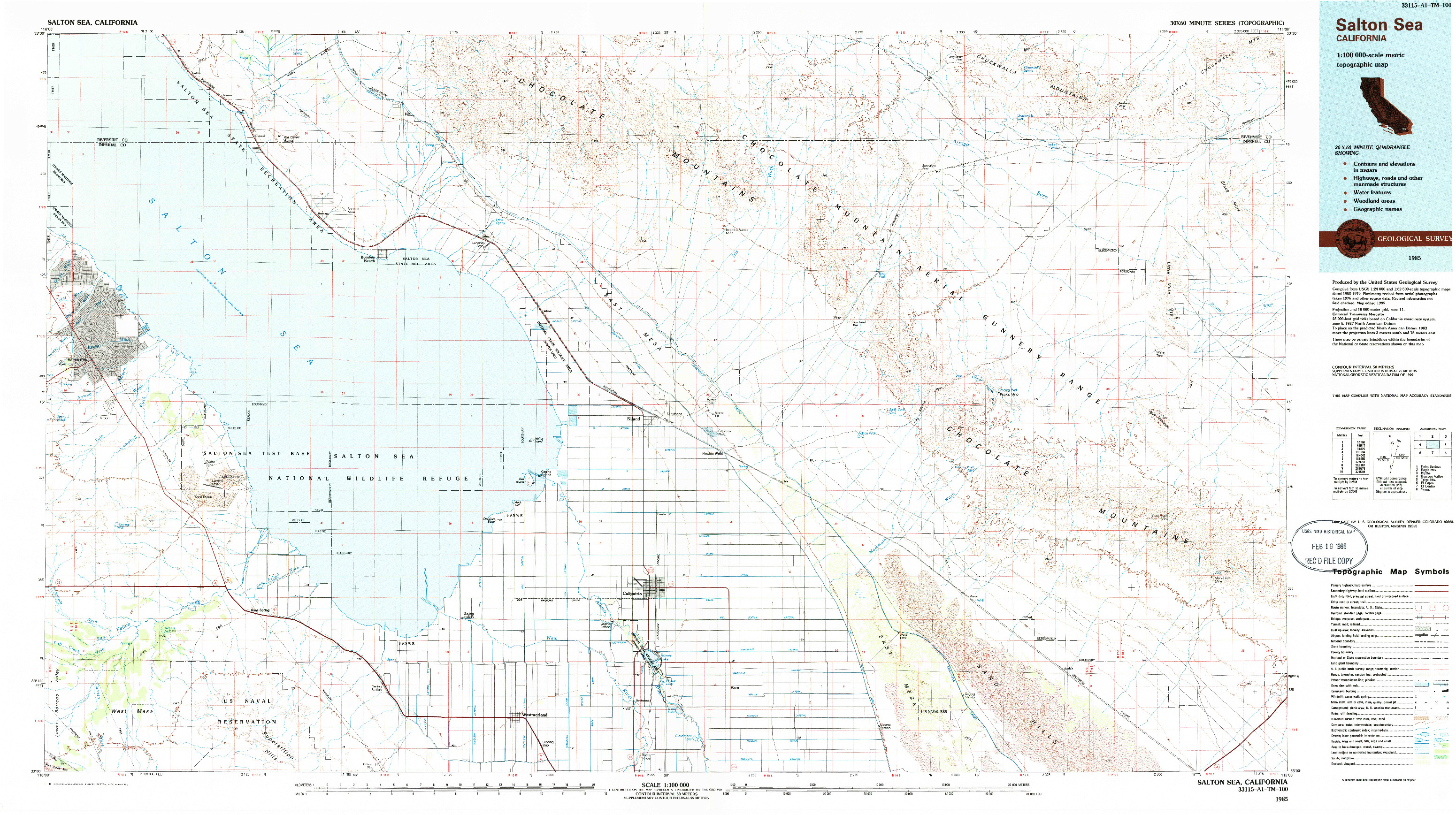 USGS 1:100000-SCALE QUADRANGLE FOR SALTON SEA, CA 1985