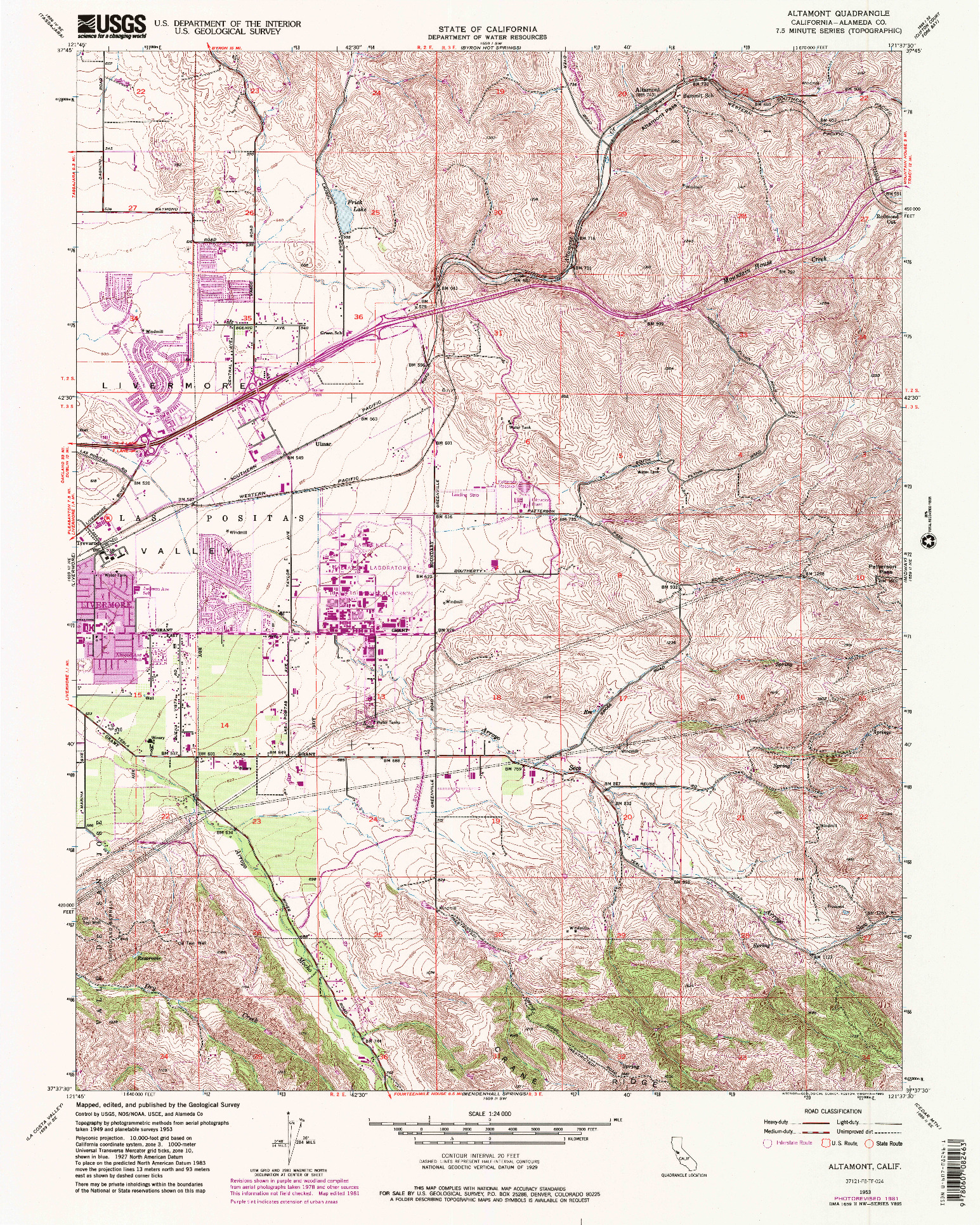 USGS 1:24000-SCALE QUADRANGLE FOR ALTAMONT, CA 1953