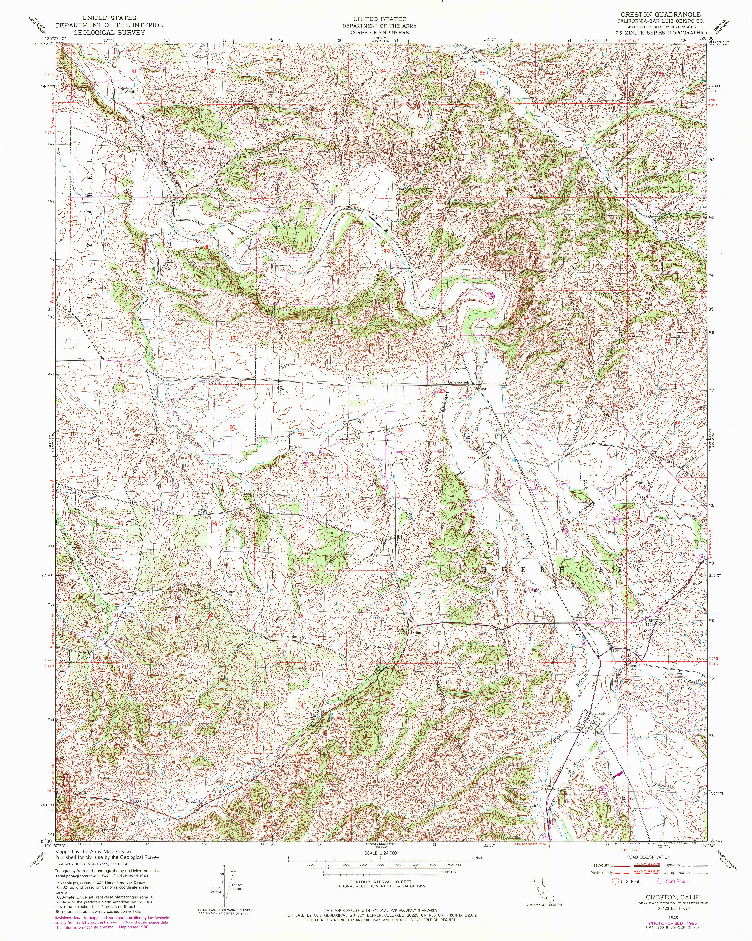 USGS 1:24000-SCALE QUADRANGLE FOR CRESTON, CA 1948