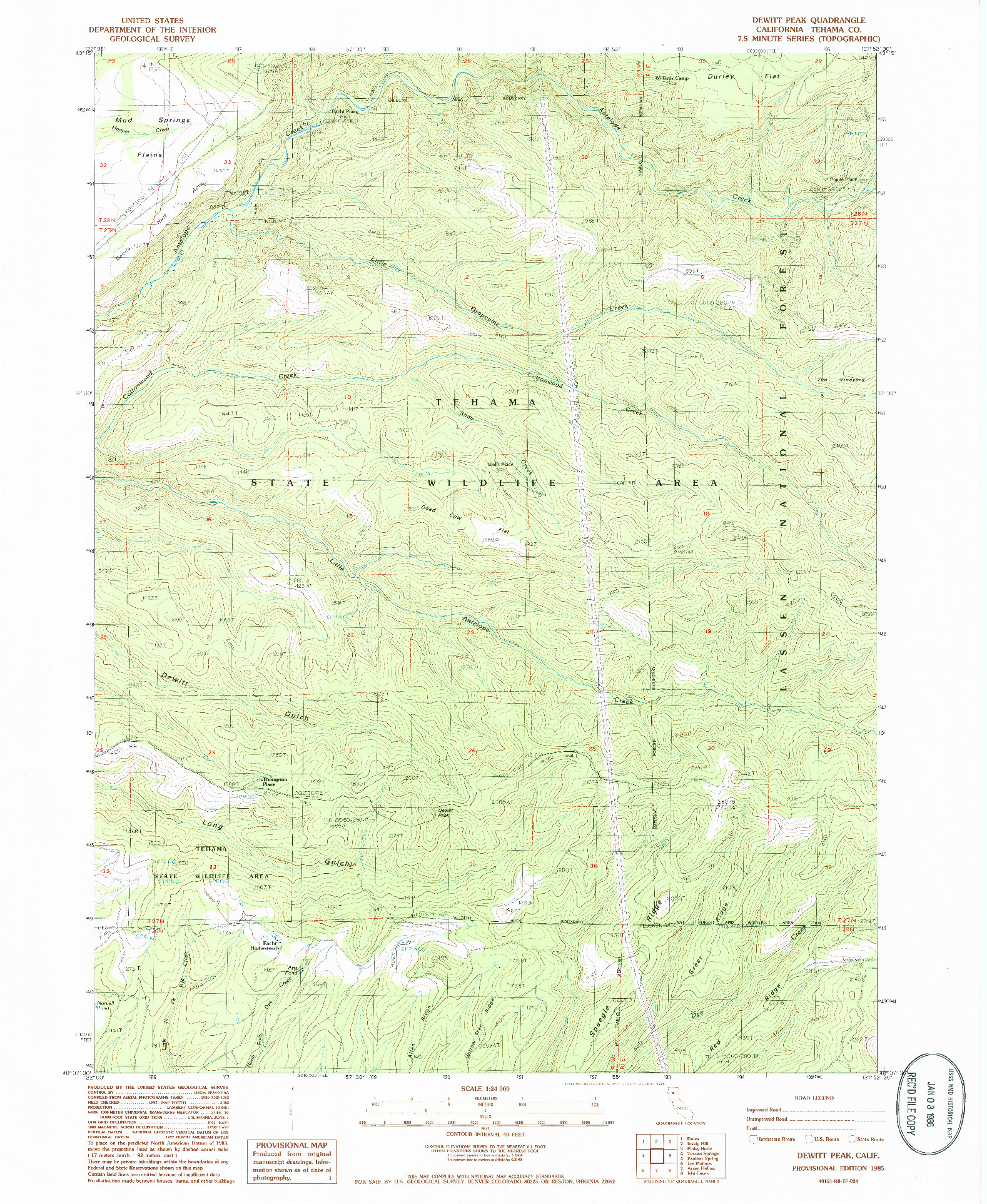 USGS 1:24000-SCALE QUADRANGLE FOR DEWITT PEAK, CA 1985