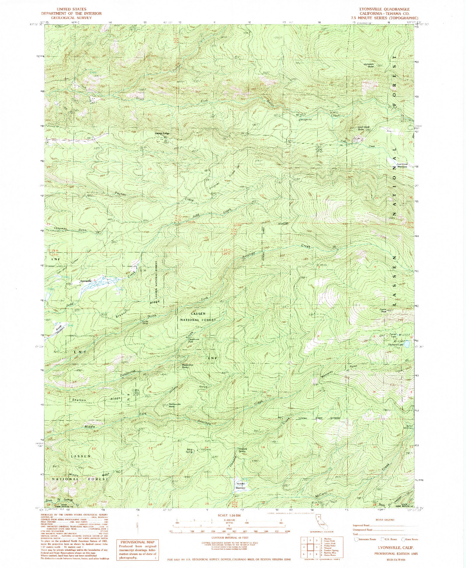 USGS 1:24000-SCALE QUADRANGLE FOR LYONSVILLE, CA 1985