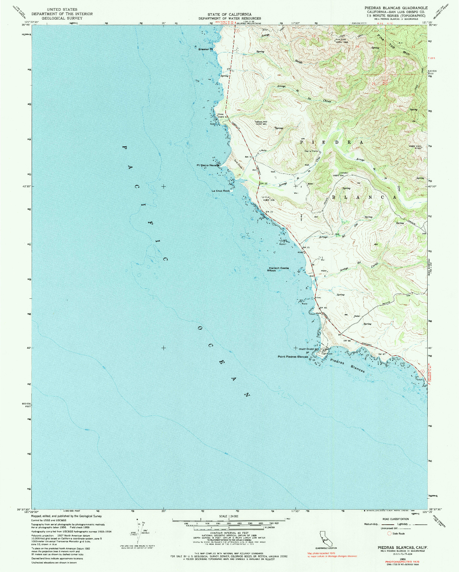 USGS 1:24000-SCALE QUADRANGLE FOR PIEDRAS BLANCAS, CA 1959