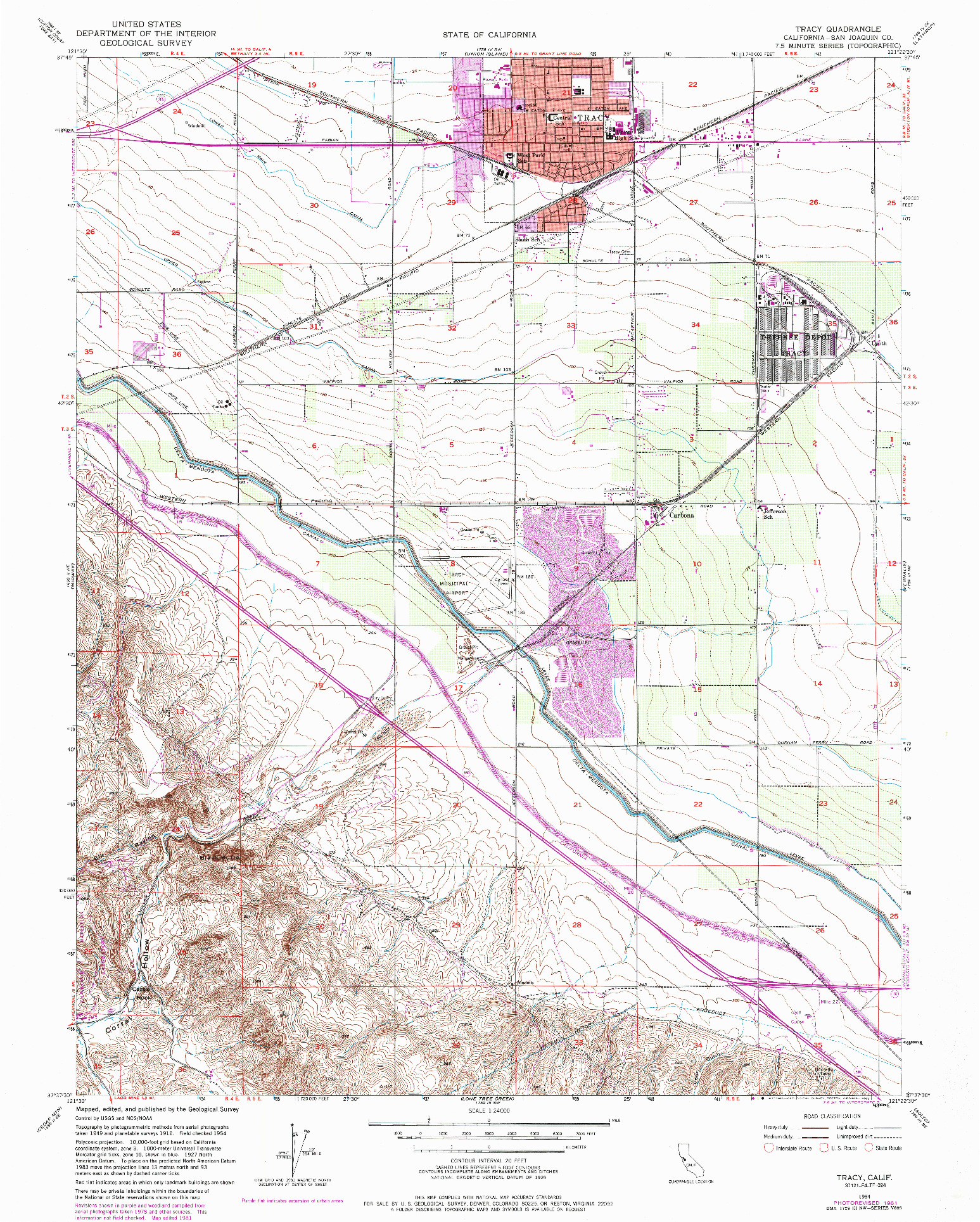 USGS 1:24000-SCALE QUADRANGLE FOR TRACY, CA 1954