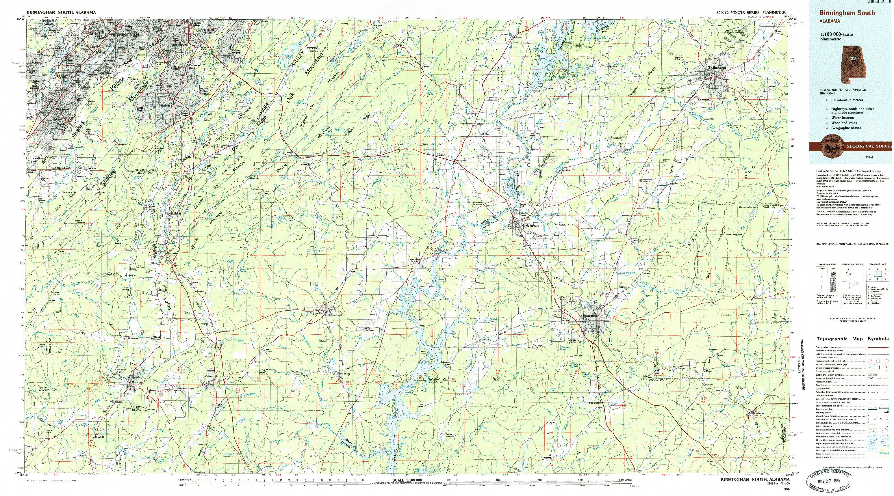 USGS 1:100000-SCALE QUADRANGLE FOR BIRMINGHAM SOUTH, AL 1984