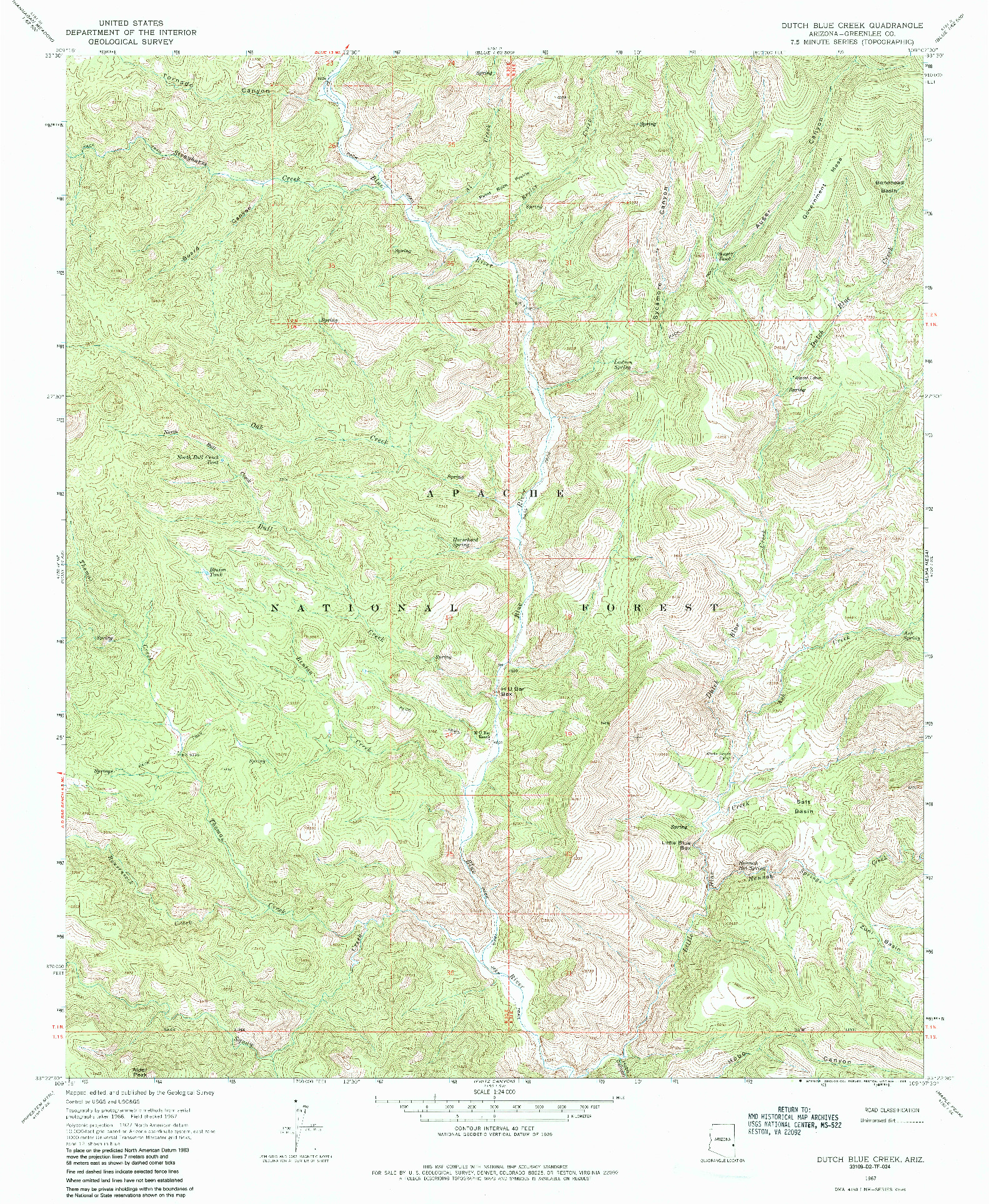 USGS 1:24000-SCALE QUADRANGLE FOR DUTCH BLUE CREEK, AZ 1967