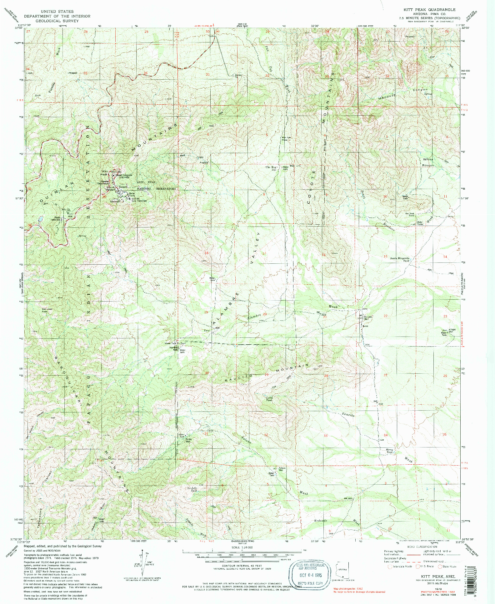 USGS 1:24000-SCALE QUADRANGLE FOR KITT PEAK, AZ 1979