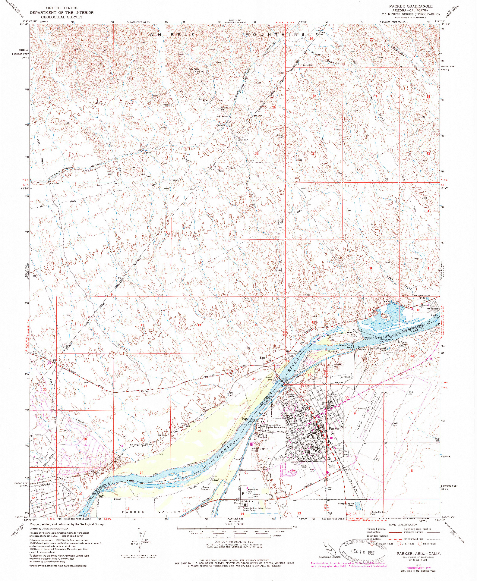 USGS 1:24000-SCALE QUADRANGLE FOR PARKER, AZ 1970
