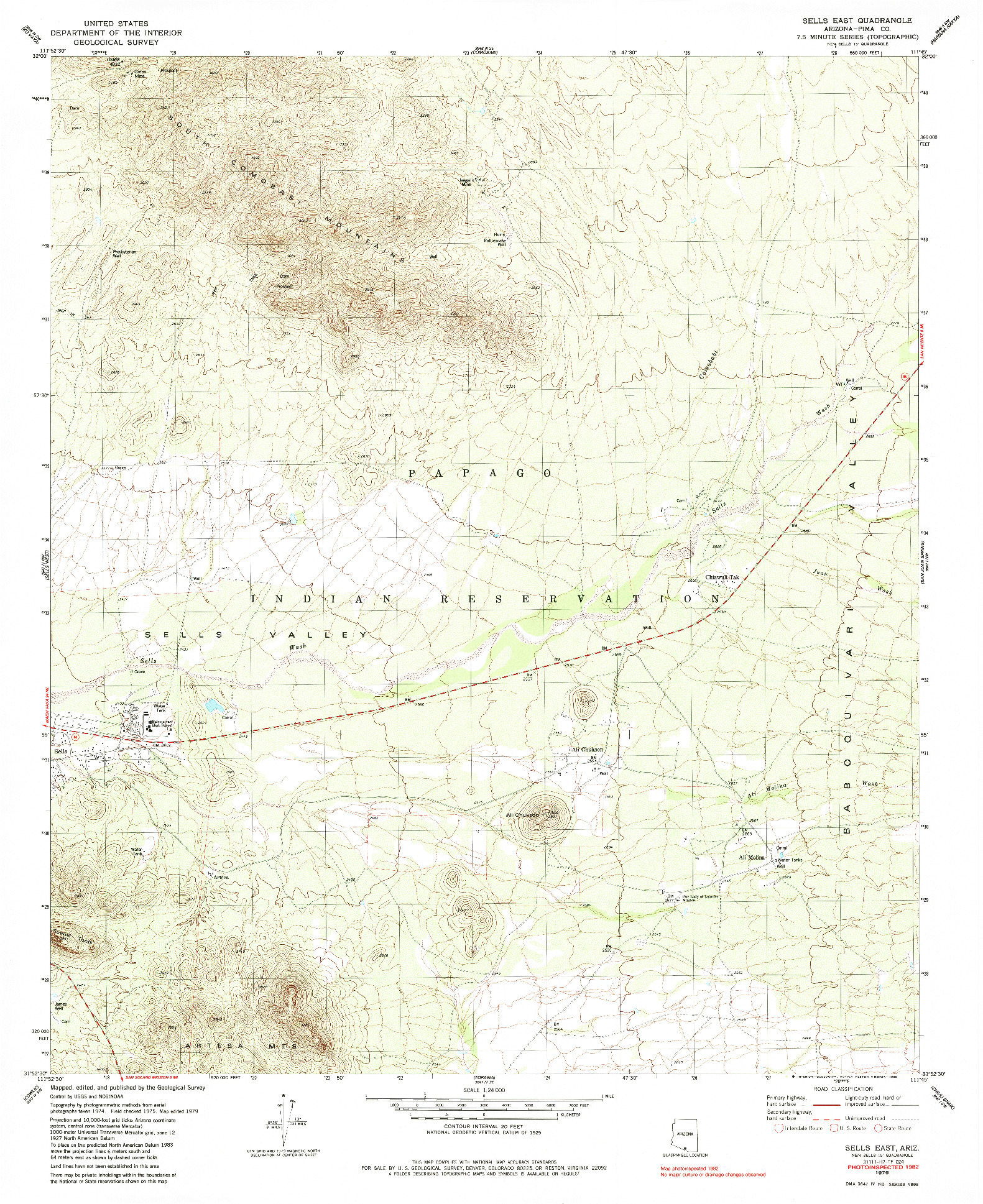 USGS 1:24000-SCALE QUADRANGLE FOR SELLS EAST, AZ 1979