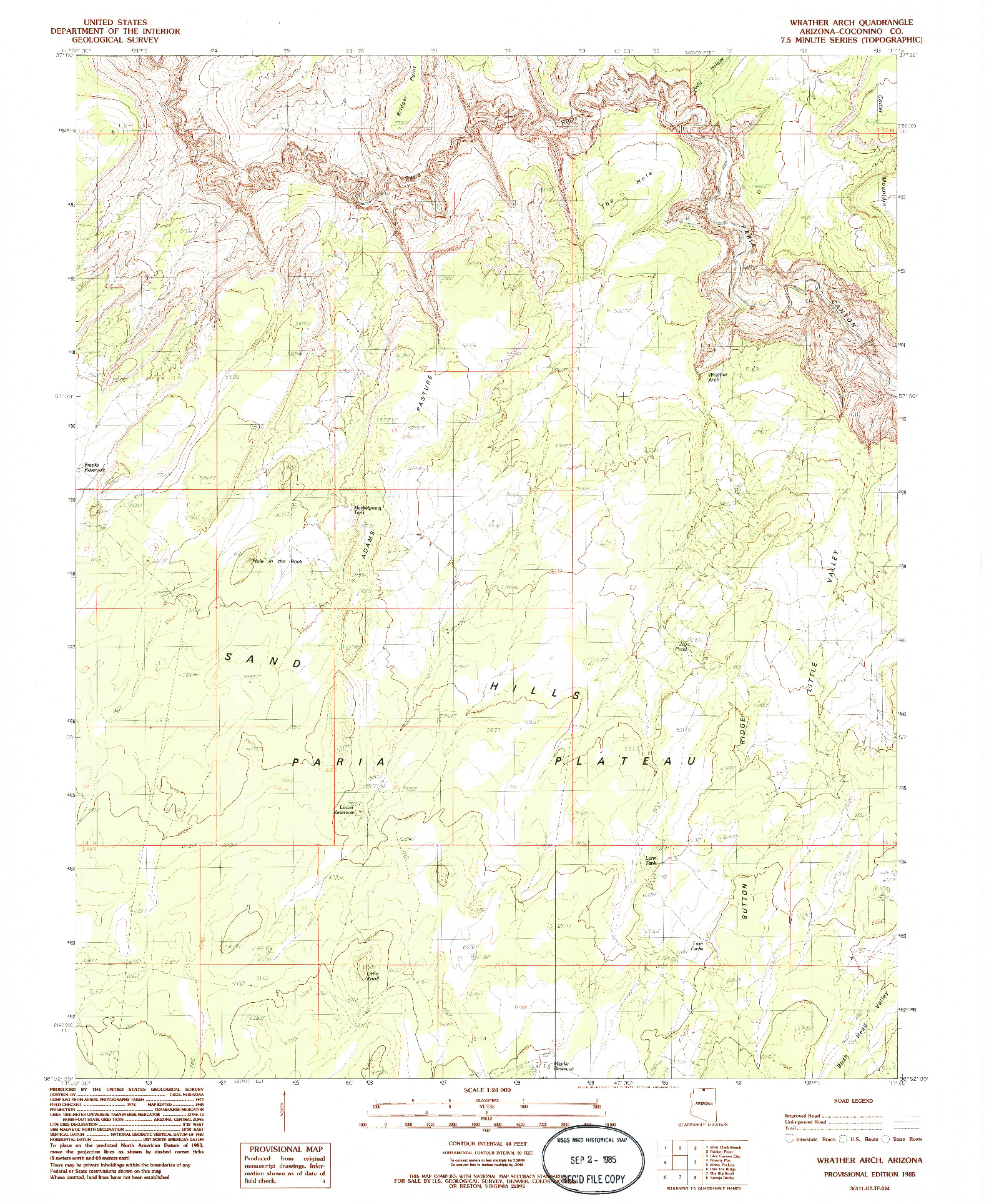 USGS 1:24000-SCALE QUADRANGLE FOR WRATHER ARCH, AZ 1985