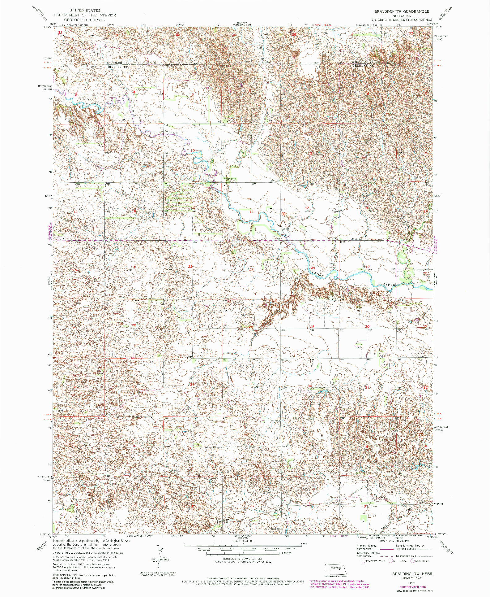 USGS 1:24000-SCALE QUADRANGLE FOR SPALDING NW, NE 1954