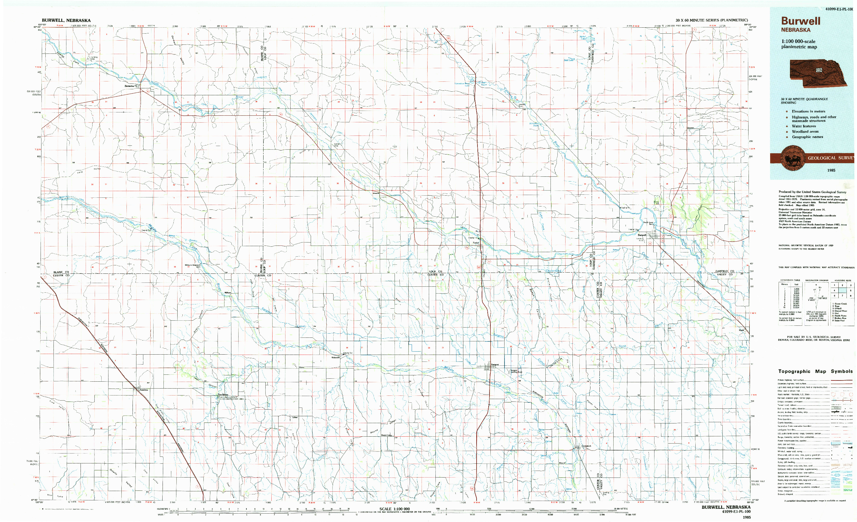 USGS 1:100000-SCALE QUADRANGLE FOR BURWELL, NE 1985