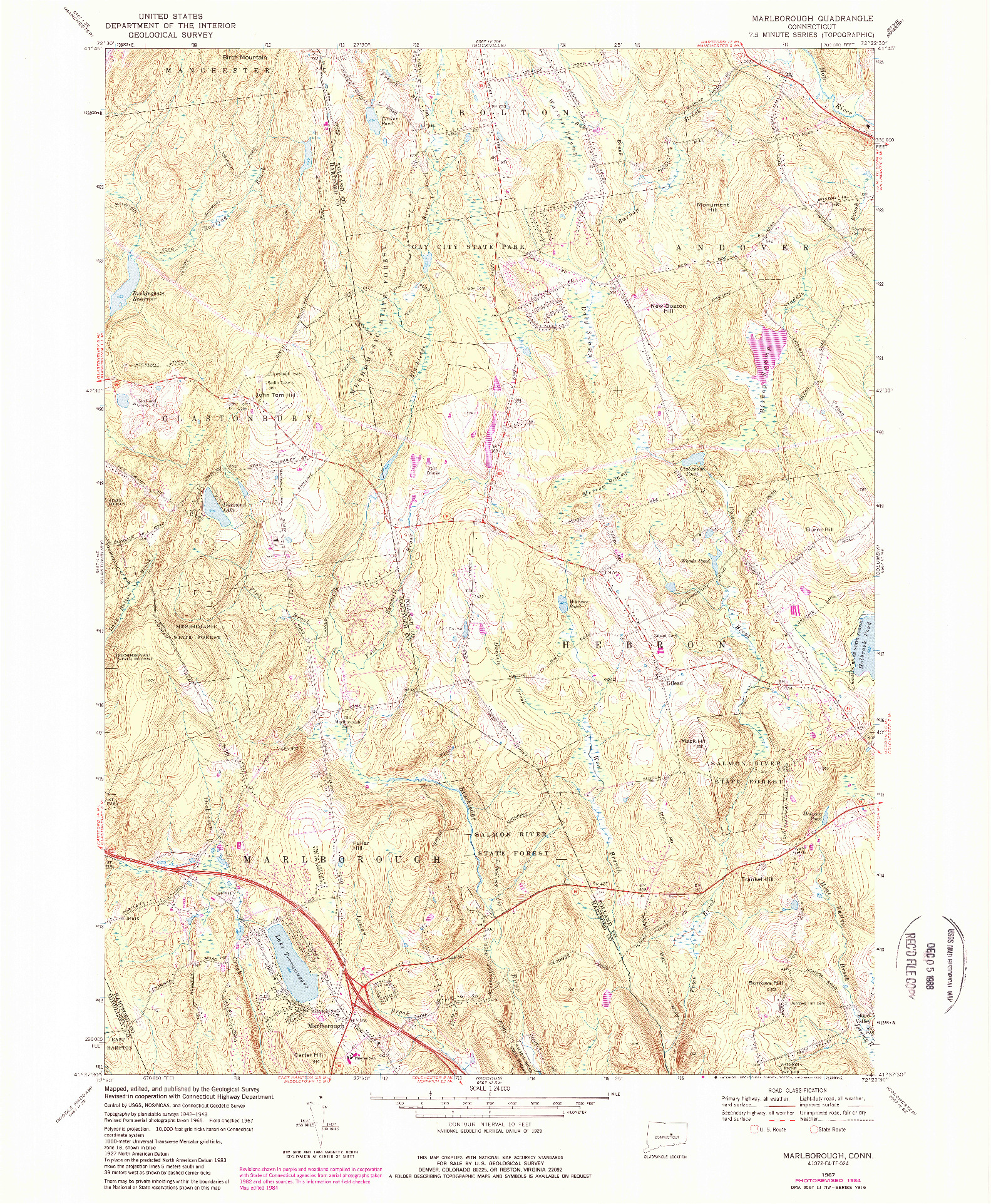 USGS 1:24000-SCALE QUADRANGLE FOR MARLBOROUGH, CT 1967