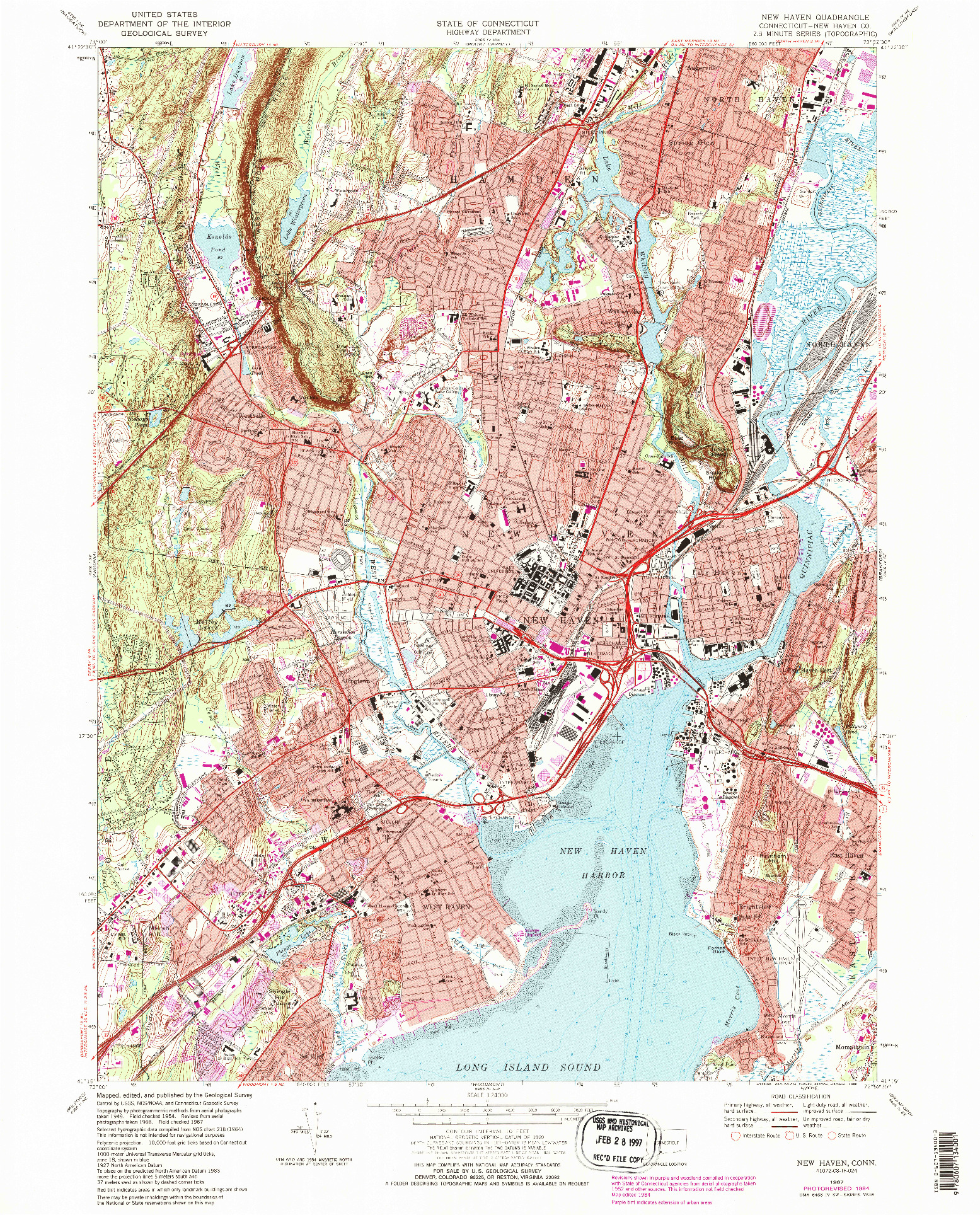 USGS 1:24000-SCALE QUADRANGLE FOR NEW HAVEN, CT 1967