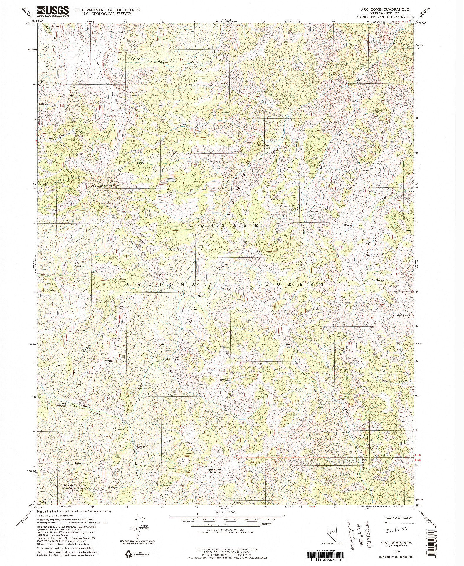 USGS 1:24000-SCALE QUADRANGLE FOR ARC DOME, NV 1980