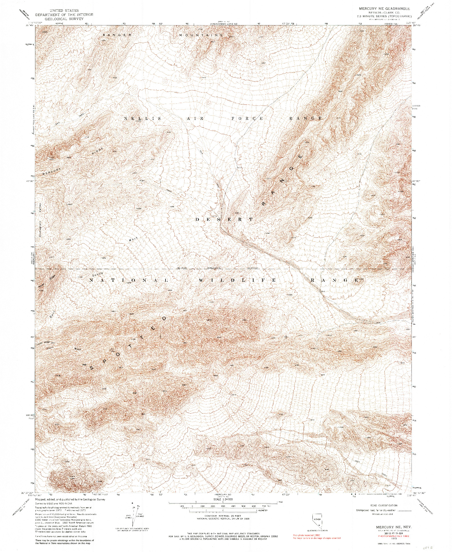 USGS 1:24000-SCALE QUADRANGLE FOR MERCURY NE, NV 1973