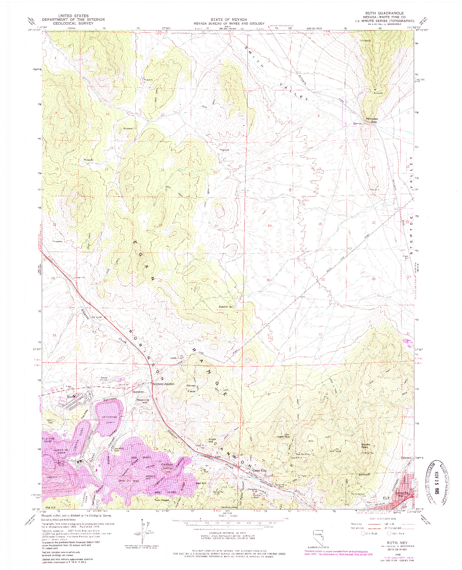 USGS 1:24000-SCALE QUADRANGLE FOR RUTH, NV 1958