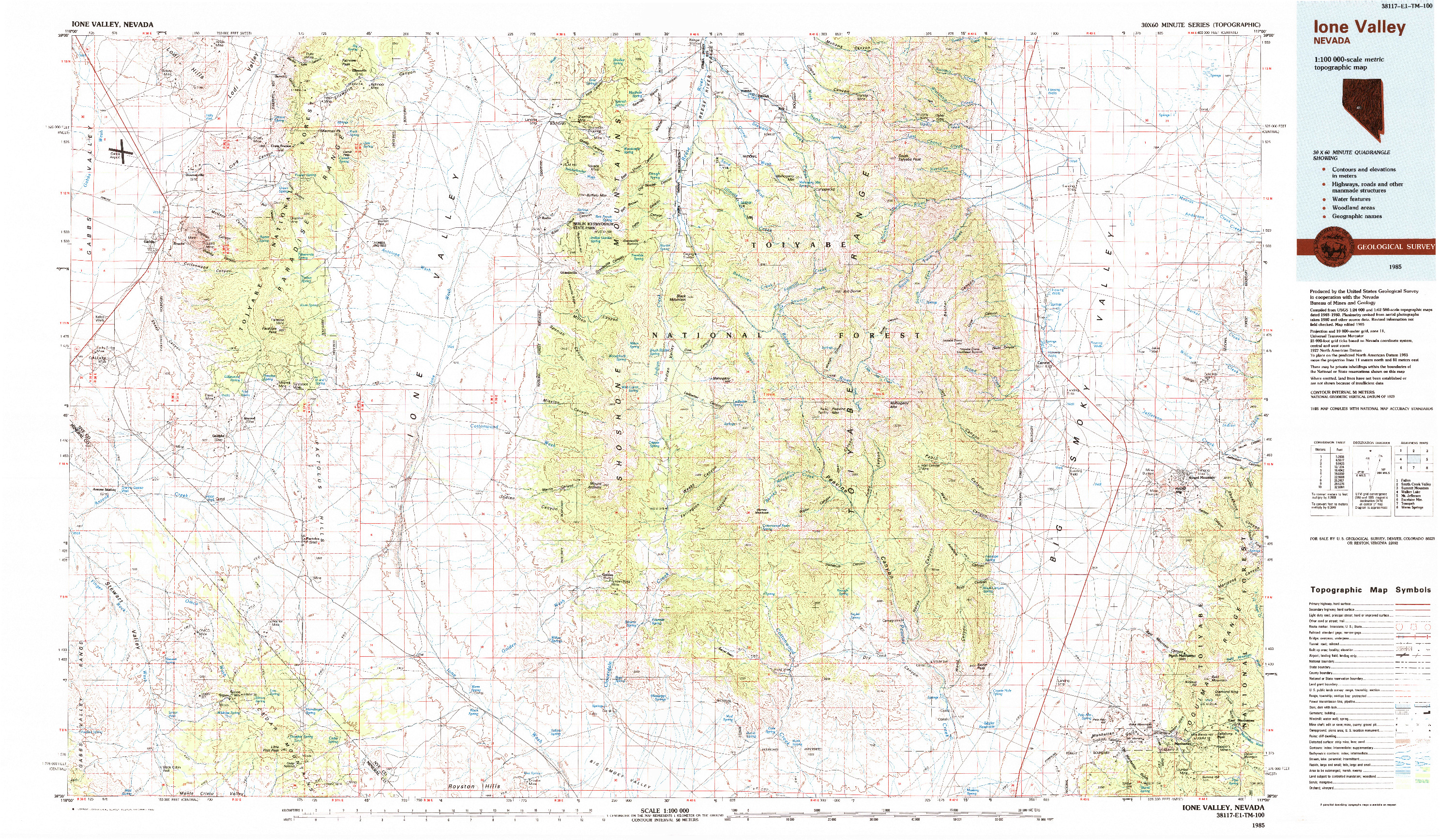 USGS 1:100000-SCALE QUADRANGLE FOR IONE VALLEY, NV 1985