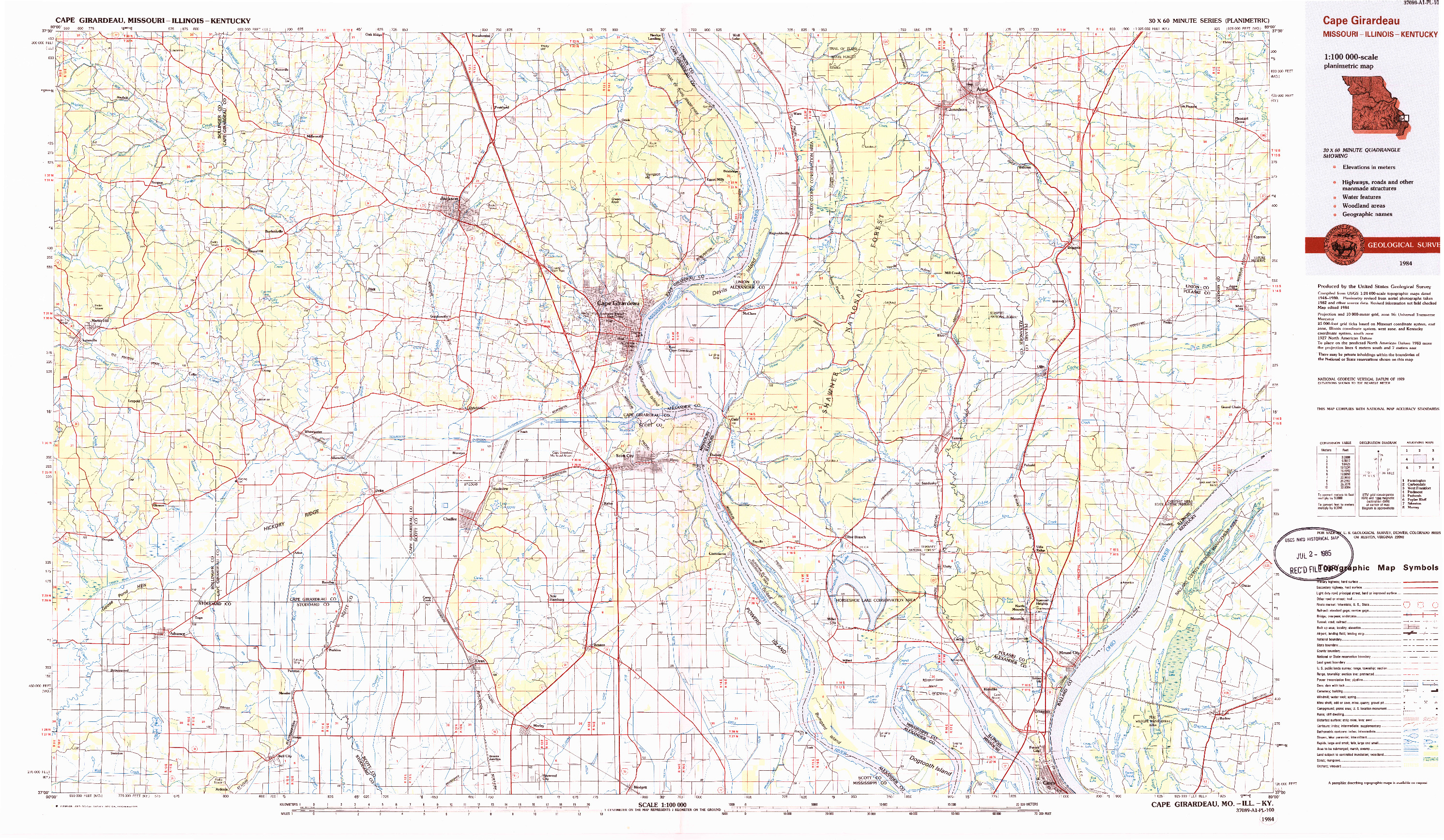 USGS 1:100000-SCALE QUADRANGLE FOR CAPE GIRARDEAU, MO 1984