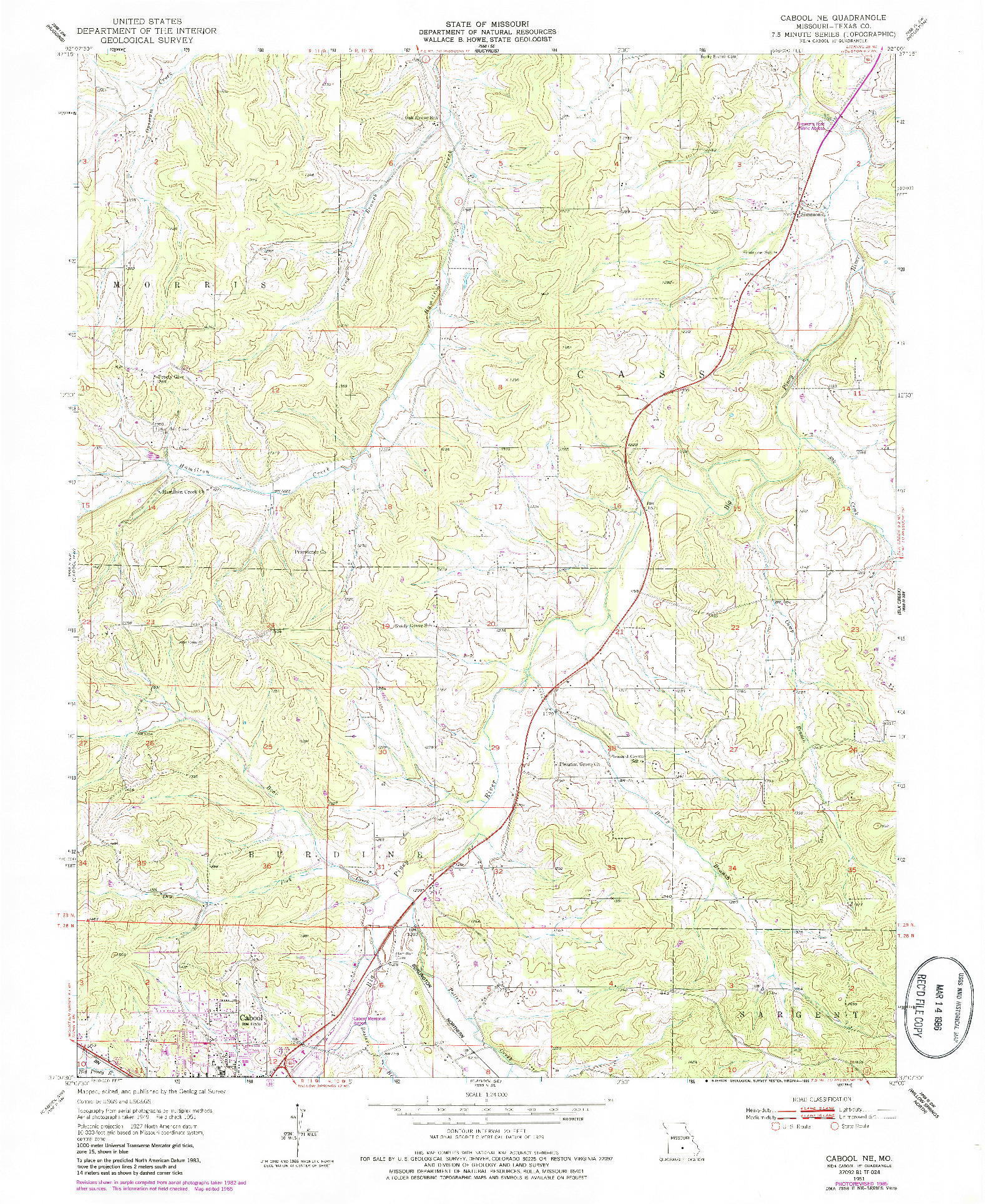 USGS 1:24000-SCALE QUADRANGLE FOR CABOOL NE, MO 1951